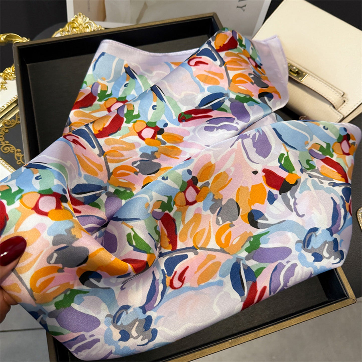 Anna-Kaci Women's Abstract Floral Scarf with Vibrant Watercolor Print 27¡Á27 Inches