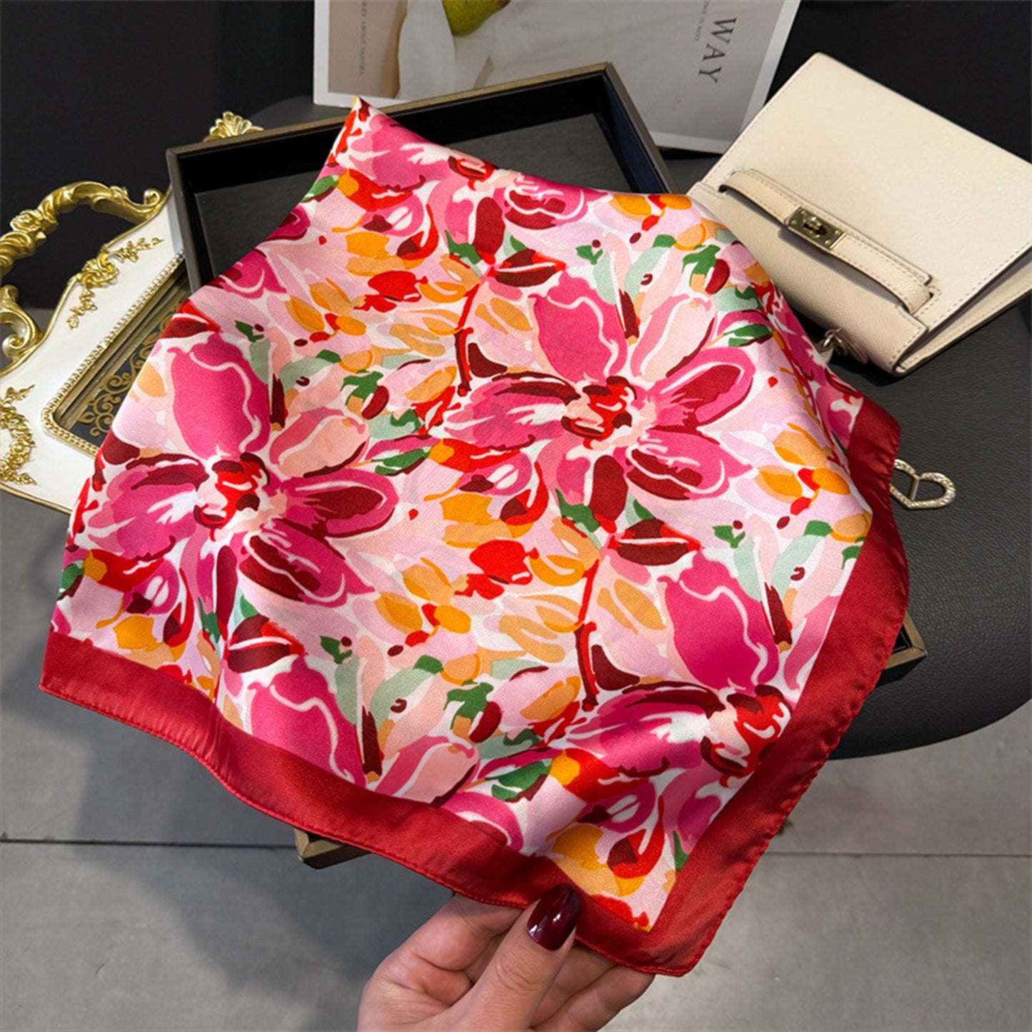 Anna-Kaci Women's Abstract Floral Scarf with Vibrant Watercolor Print 27¡Á27 Inches