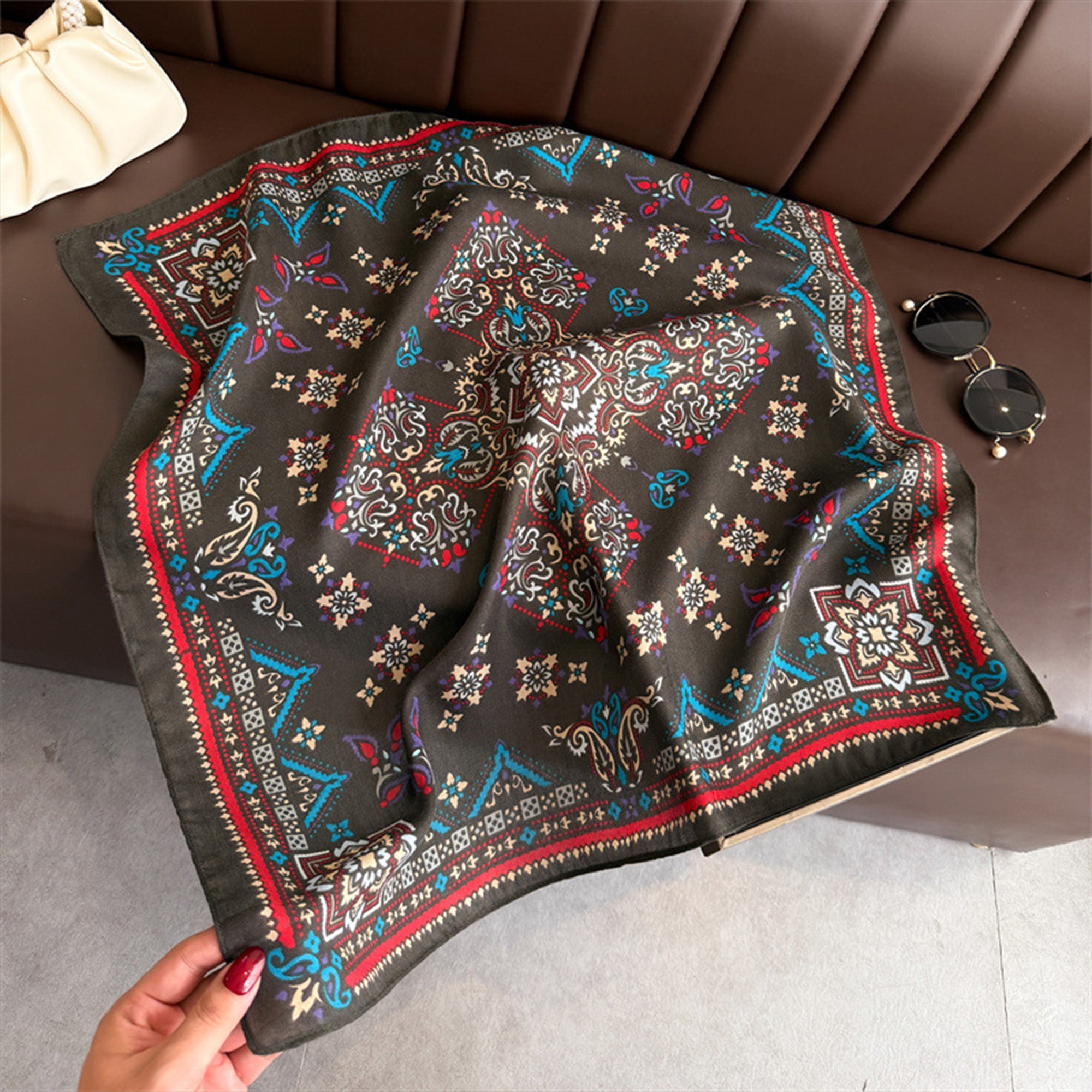 Anna-Kaci Women's Vintage Paisley Print Cotton Feel Scarf 27¡Á27 Inches