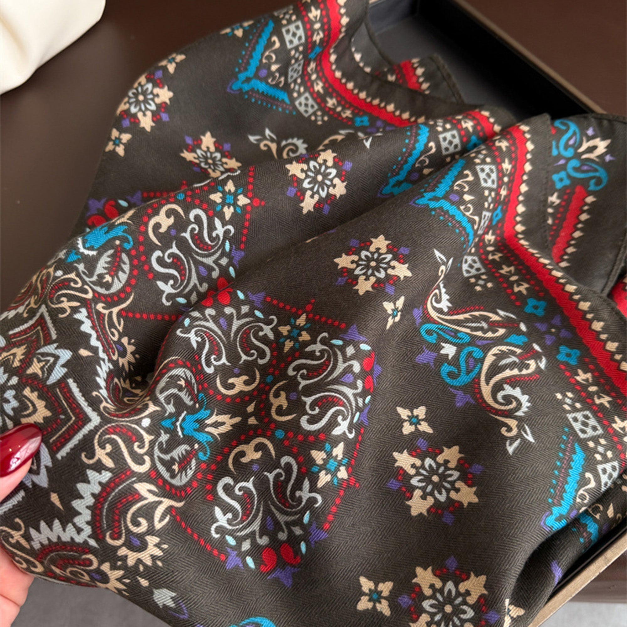 Anna-Kaci Women's Vintage Paisley Print Cotton Feel Scarf 27¡Á27 Inches