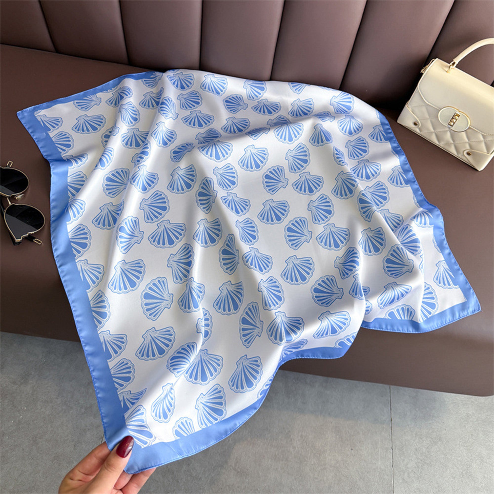 Anna-Kaci Luxury Satin Shell Print Scarf for Various Occasion 27¡Á27 Inches