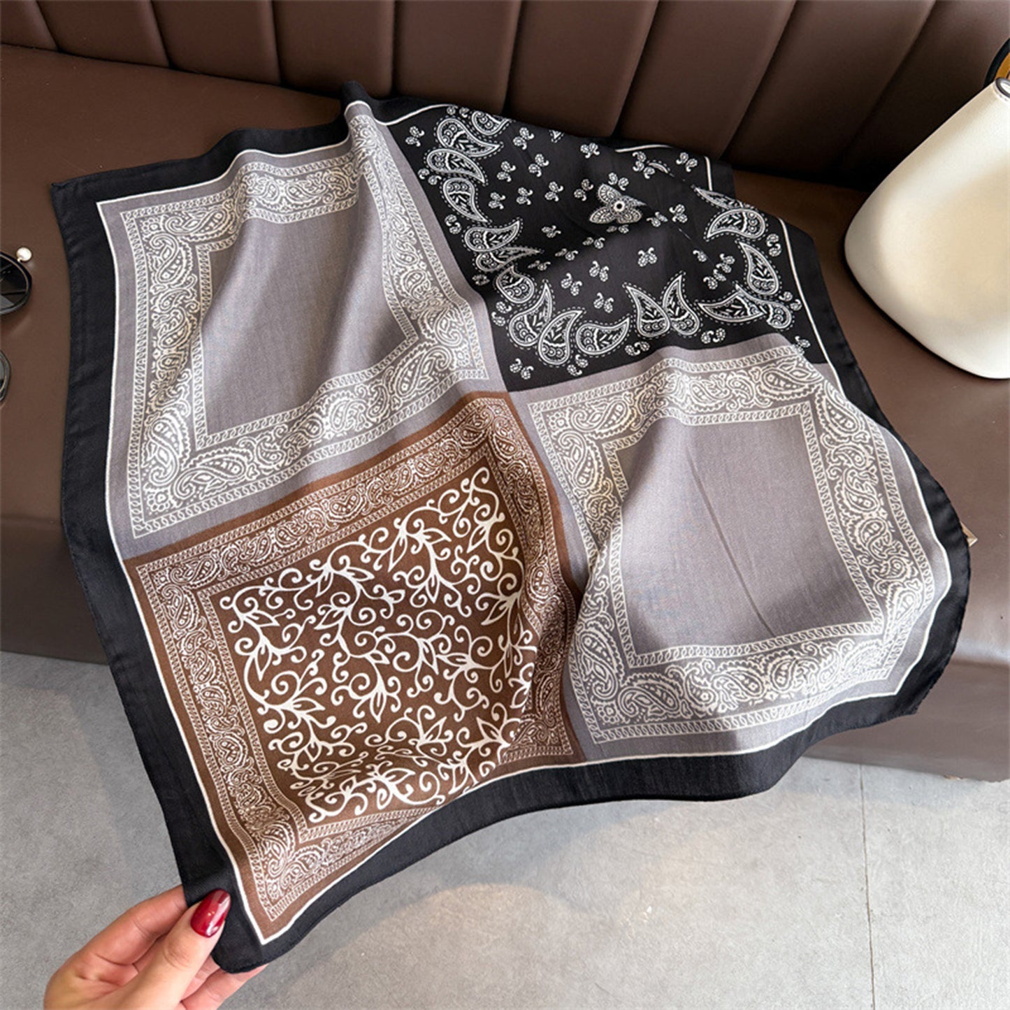 Anna-Kaci Women's Faux Velvet Scarf with Multi-Tone Bandana Patchwork Print 27¡Á27 Inches