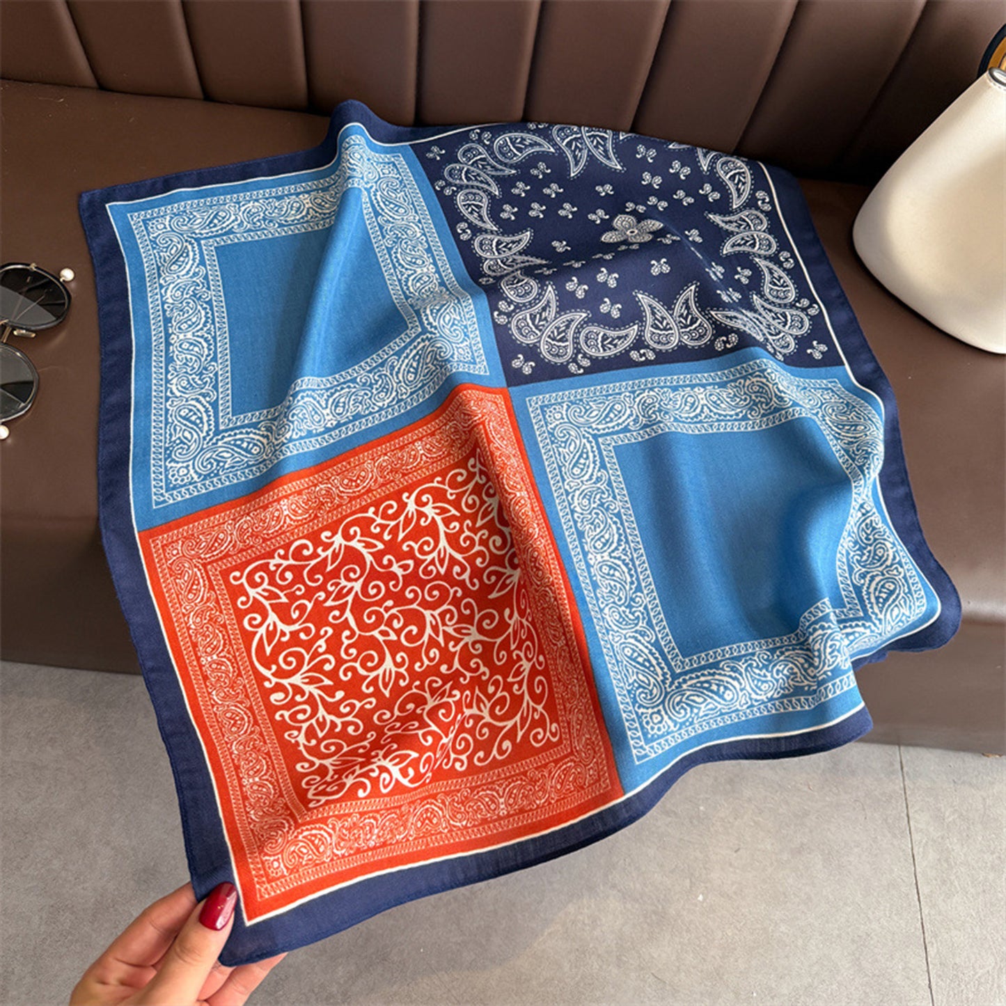 Anna-Kaci Women's Faux Velvet Scarf with Multi-Tone Bandana Patchwork Print 27¡Á27 Inches