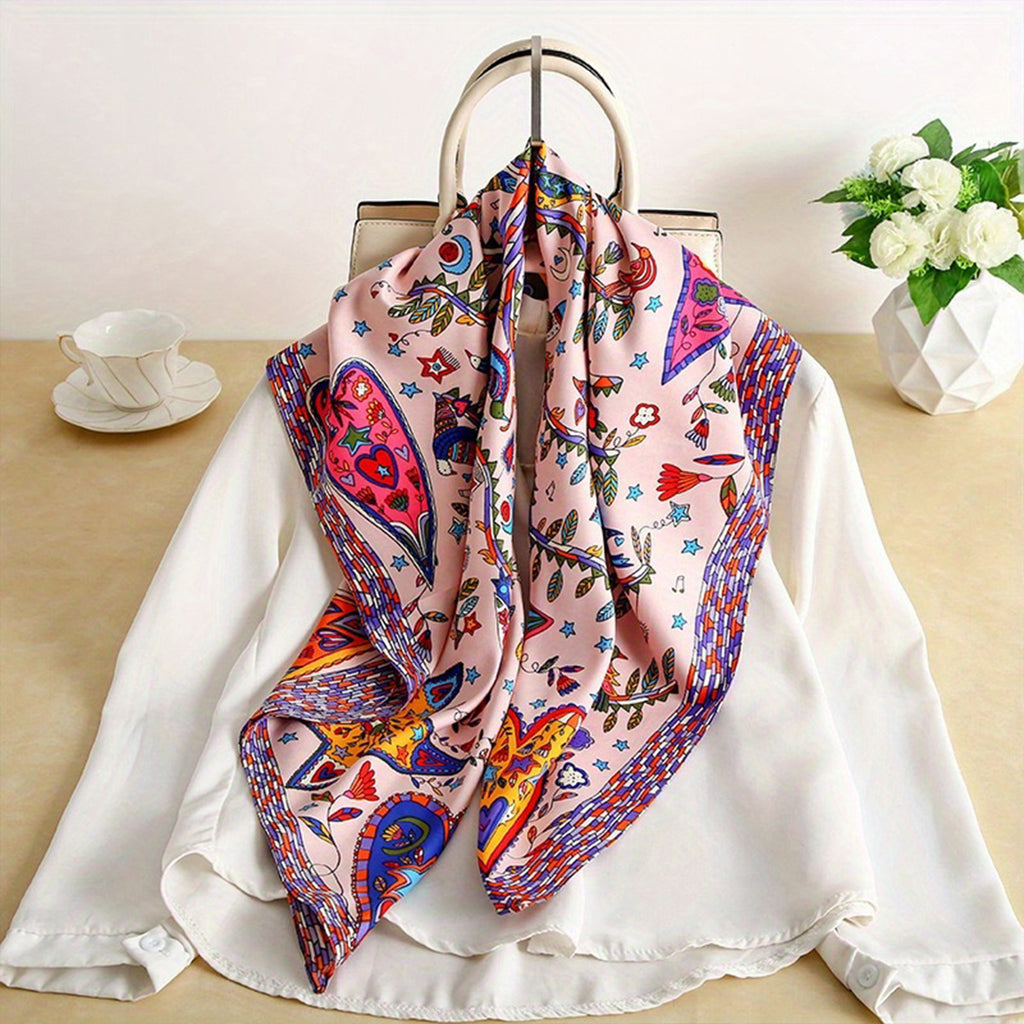 Anna-Kaci Women's Vibrant Scarf with Whimsical Bohemian Print and Artistic Pattern 35.5¡Á35.5 Inches