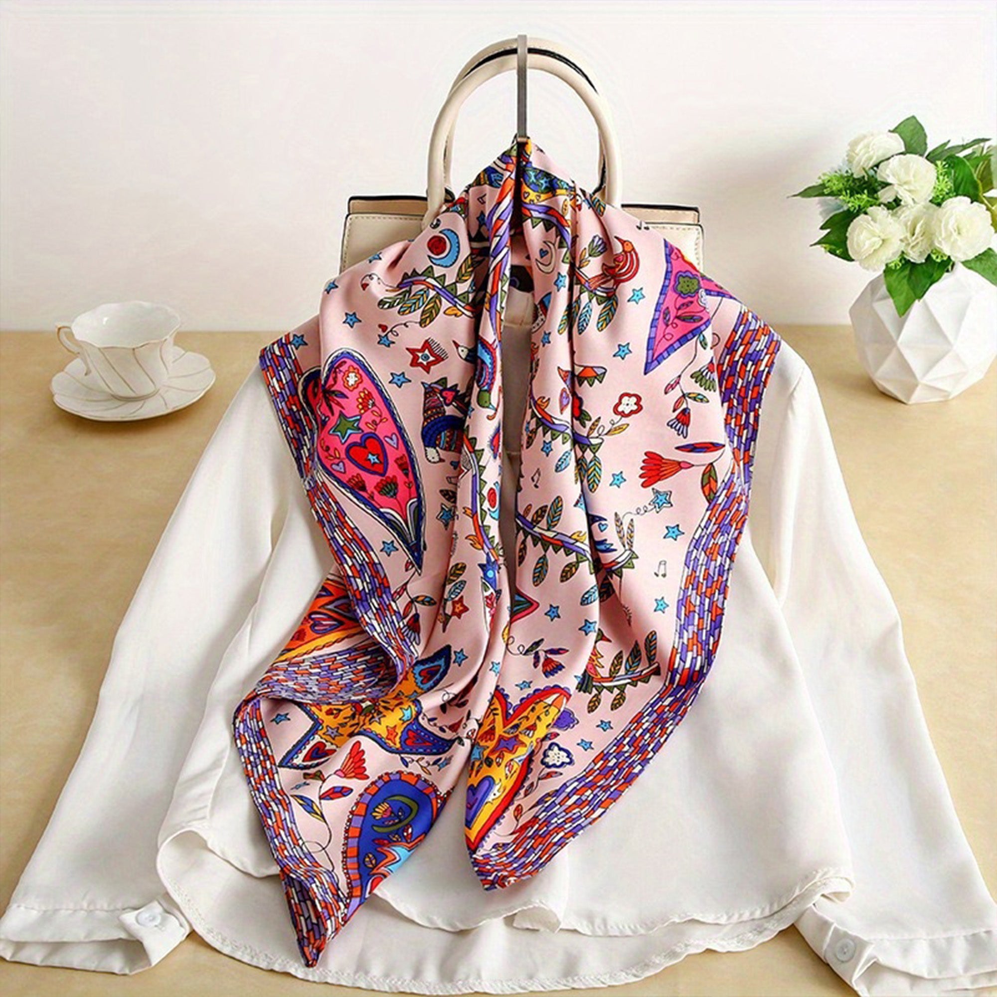 Anna-Kaci Women's Vibrant Scarf with Whimsical Bohemian Print and Artistic Pattern 35.5¡Á35.5 Inches