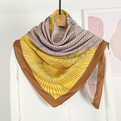 Anna-Kaci Women's Colorblock Floral Satin Square Scarf with Modern Line Art Design 43.5x43.5in