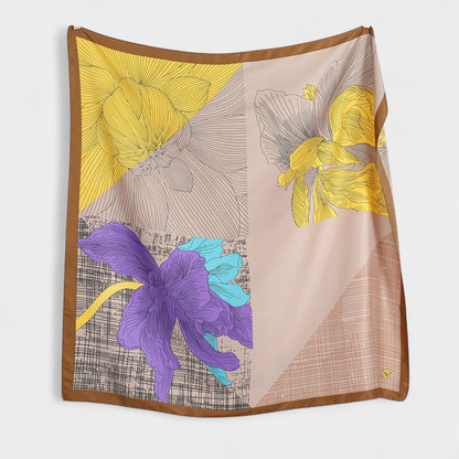 Anna-Kaci Women's Colorblock Floral Satin Square Scarf with Modern Line Art Design 43.5x43.5in