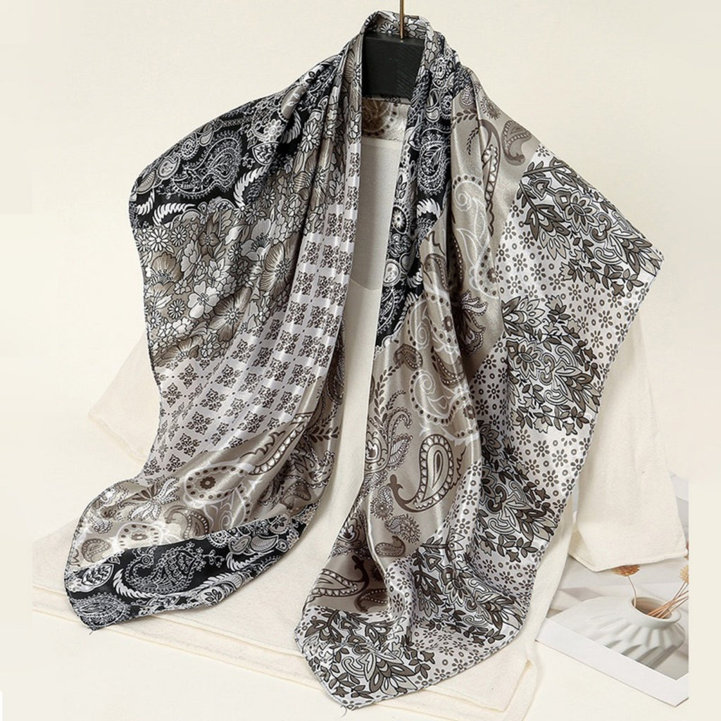 Anna-Kaci Women's Paisley Print Satin Square Scarf with Dual-Tone Design 35.5x35.5in