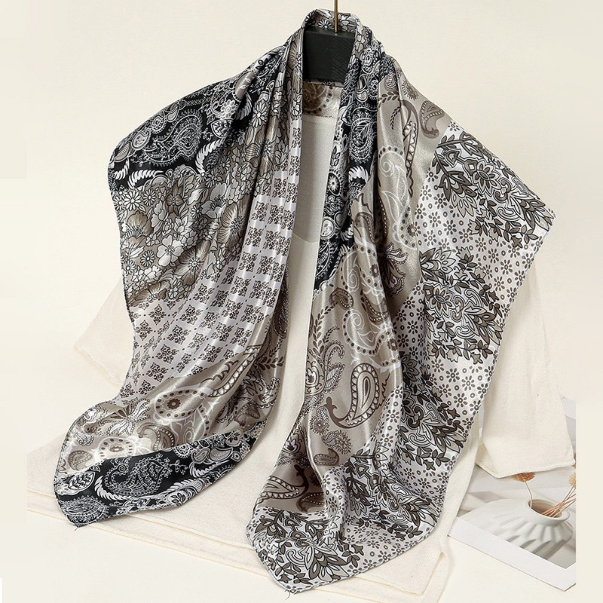 Anna-Kaci Women's Paisley Print Satin Square Scarf with Dual-Tone Design 35.5x35.5in