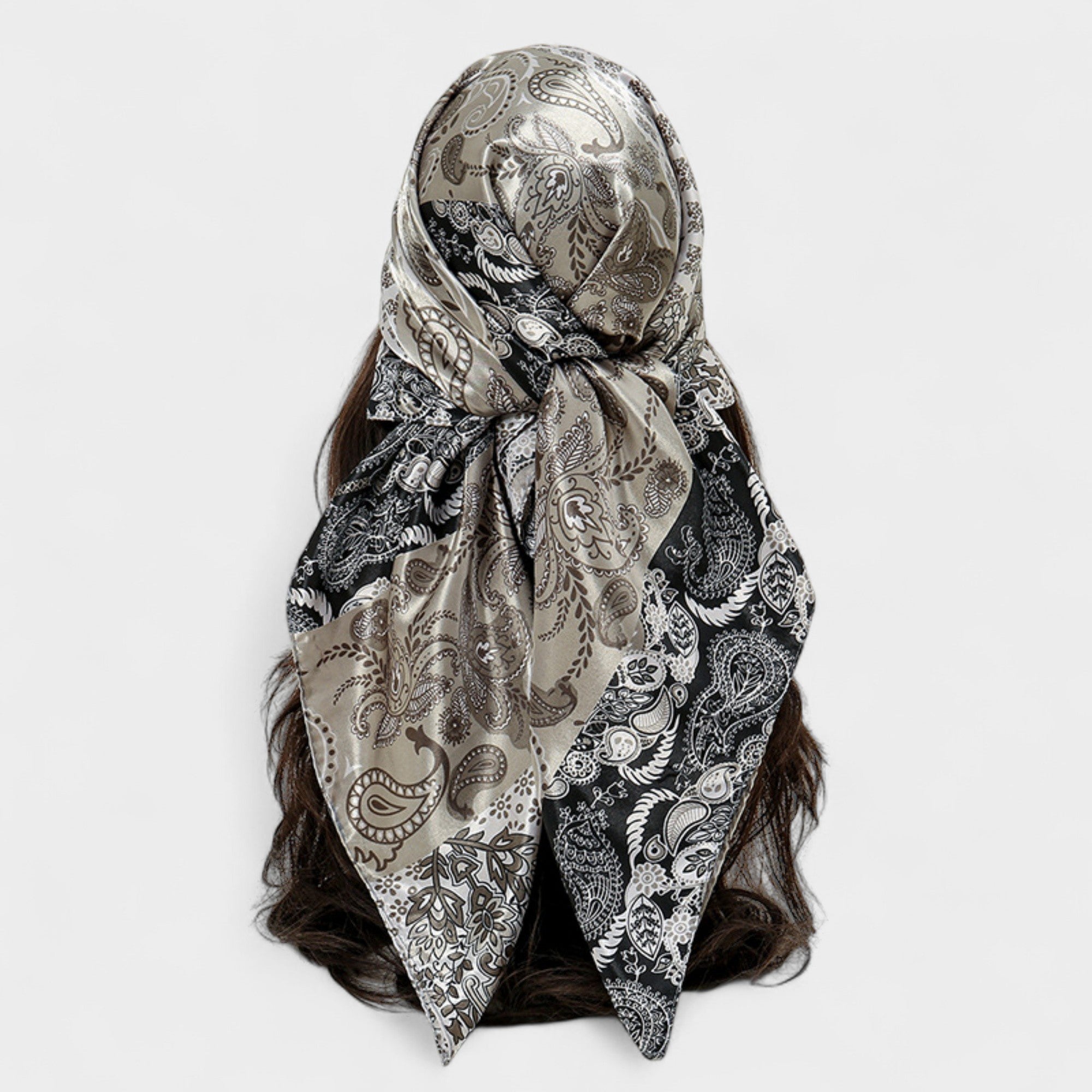 Anna-Kaci Women's Paisley Print Satin Square Scarf with Dual-Tone Design 35.5x35.5in
