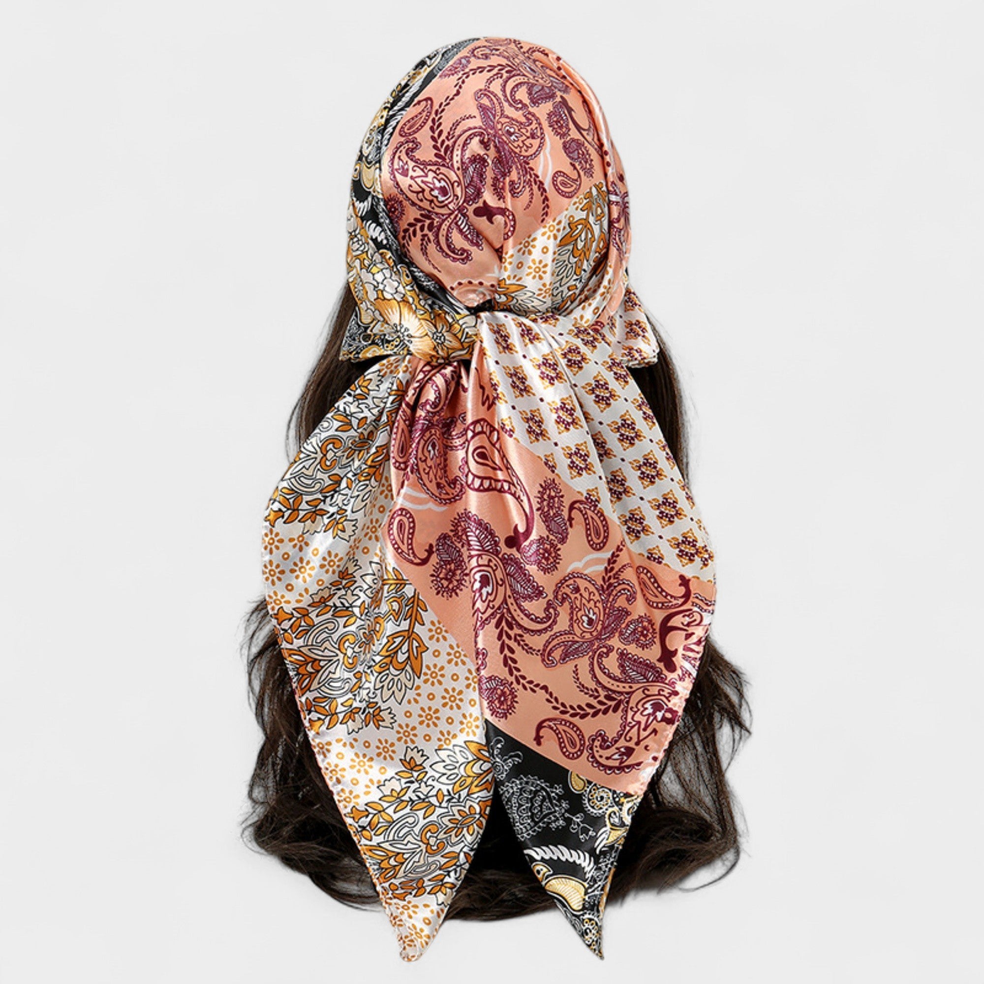 Anna-Kaci Women's Paisley Print Satin Square Scarf with Dual-Tone Design 35.5x35.5in