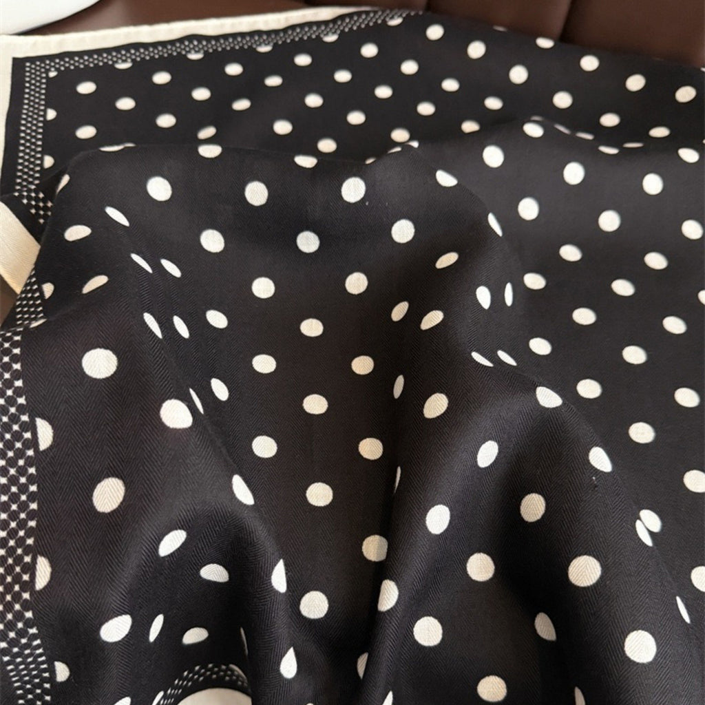Anna-Kaci Women's Polka Dot Satin Square Scarf with Contrasting Border Trim 27x27in