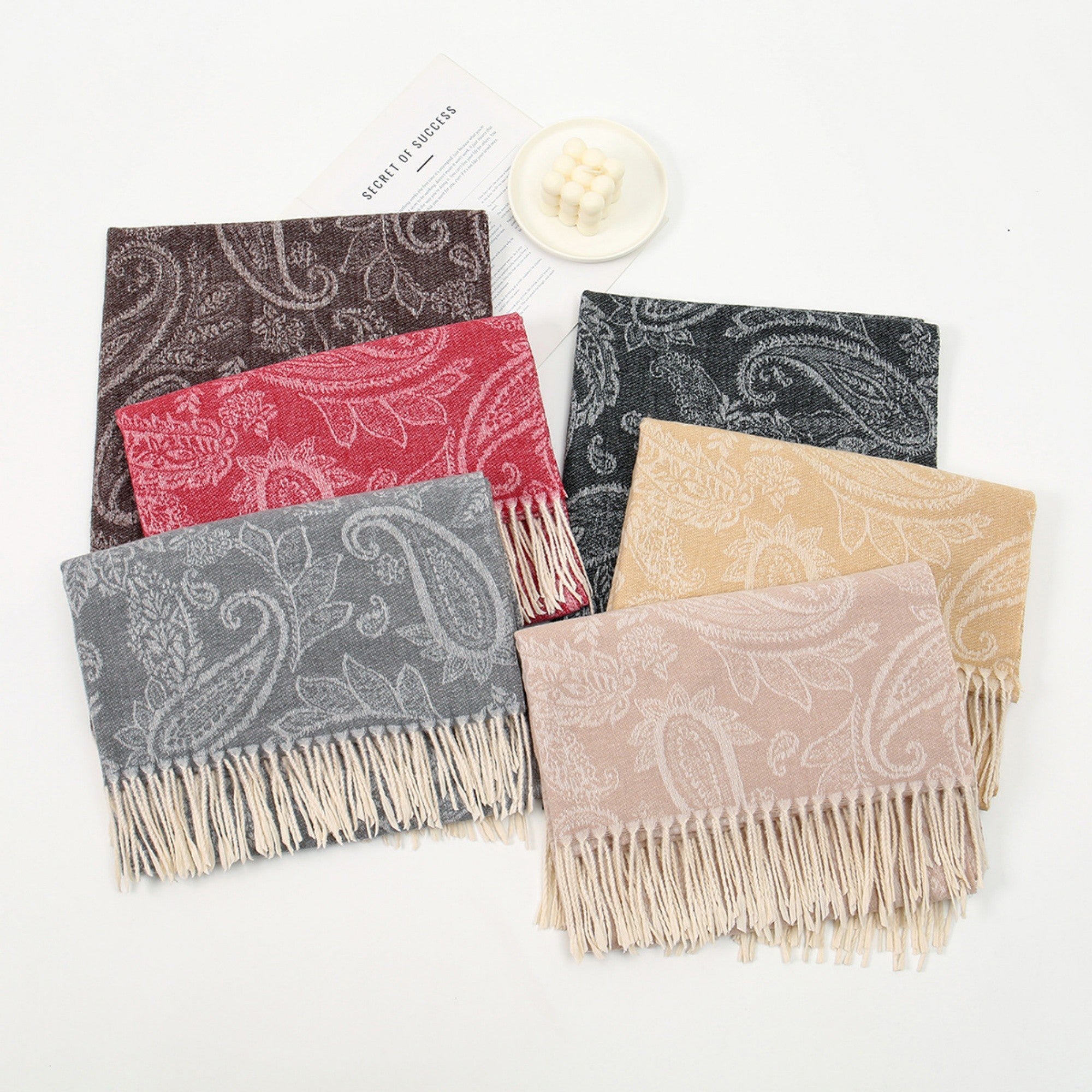 Anna-Kaci Women's Paisley Jacquard Knit Scarf with Soft Fringe Ends 73x27.5in