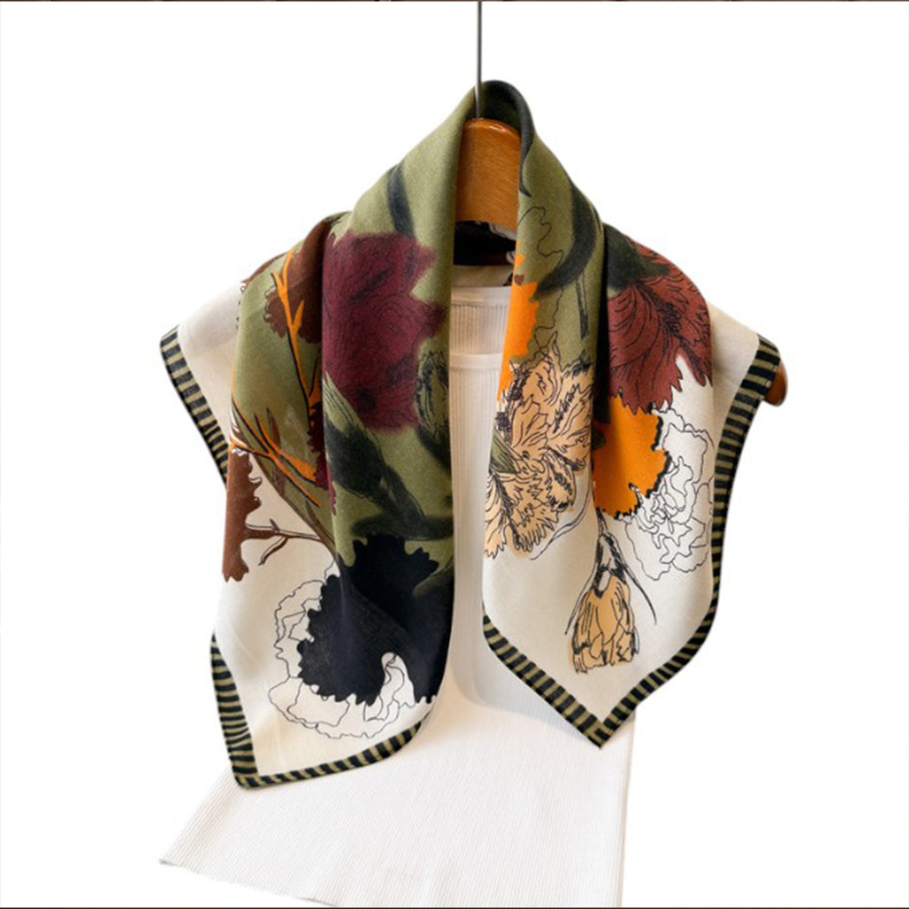 Anna-Kaci Women's Floral Print Cotton Linen Feel Square Scarf 26.5¡Á26.5 Inches
