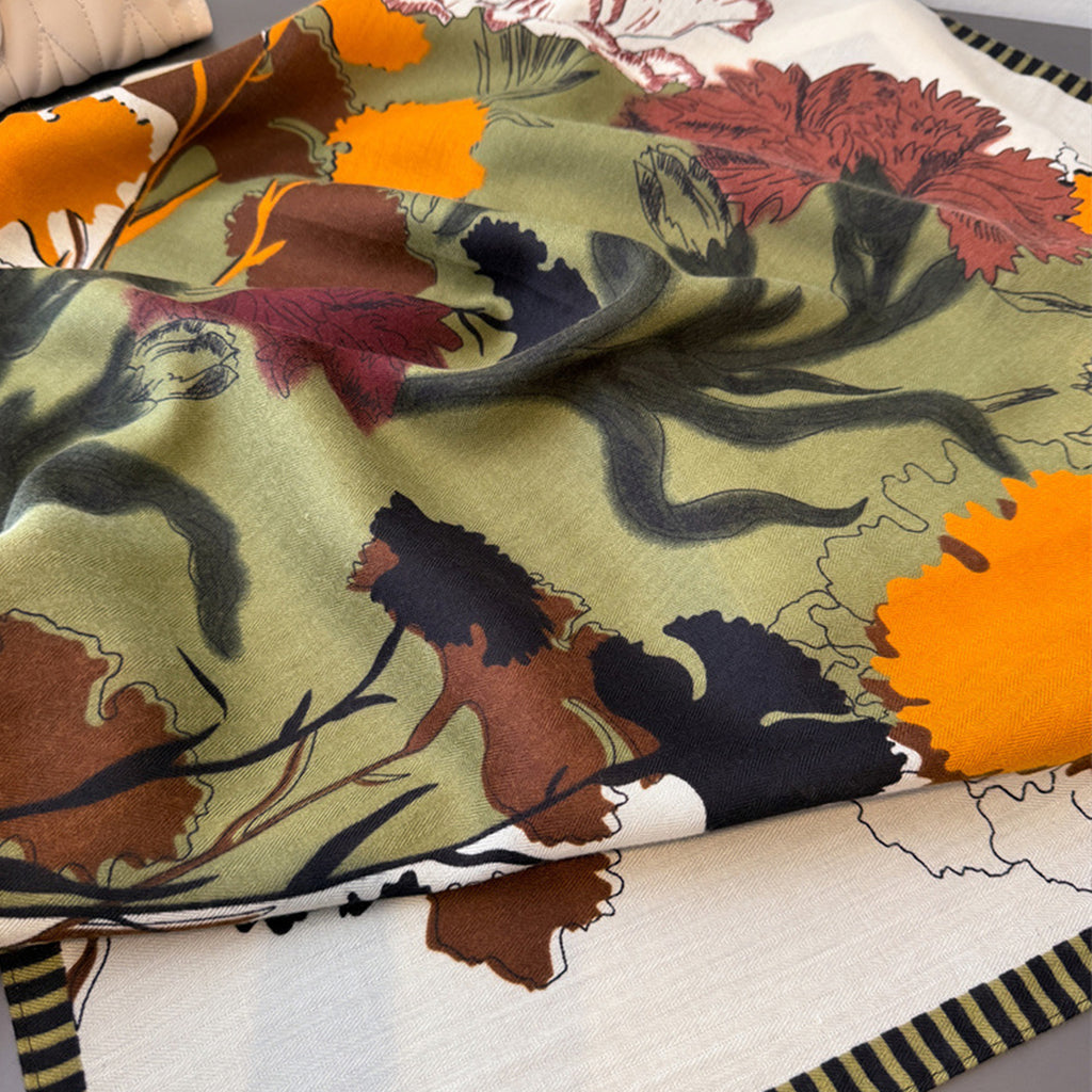 Anna-Kaci Women's Floral Print Cotton Linen Feel Square Scarf 26.5¡Á26.5 Inches