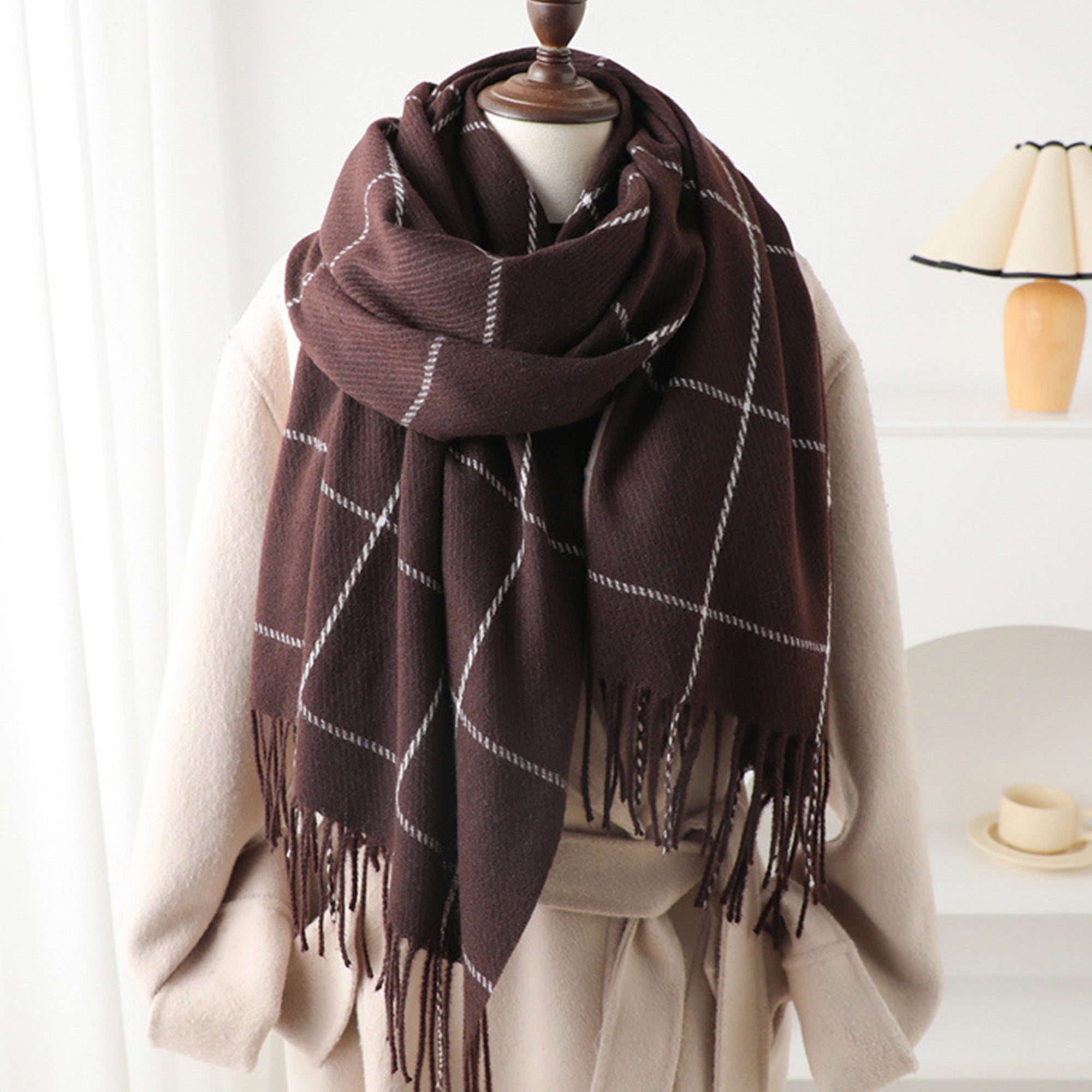 Anna-Kaci Plaid Winter Scarf Soft Warm Woven Long Shawl with Fringe Edges 78.5¡Á23.5 Inches