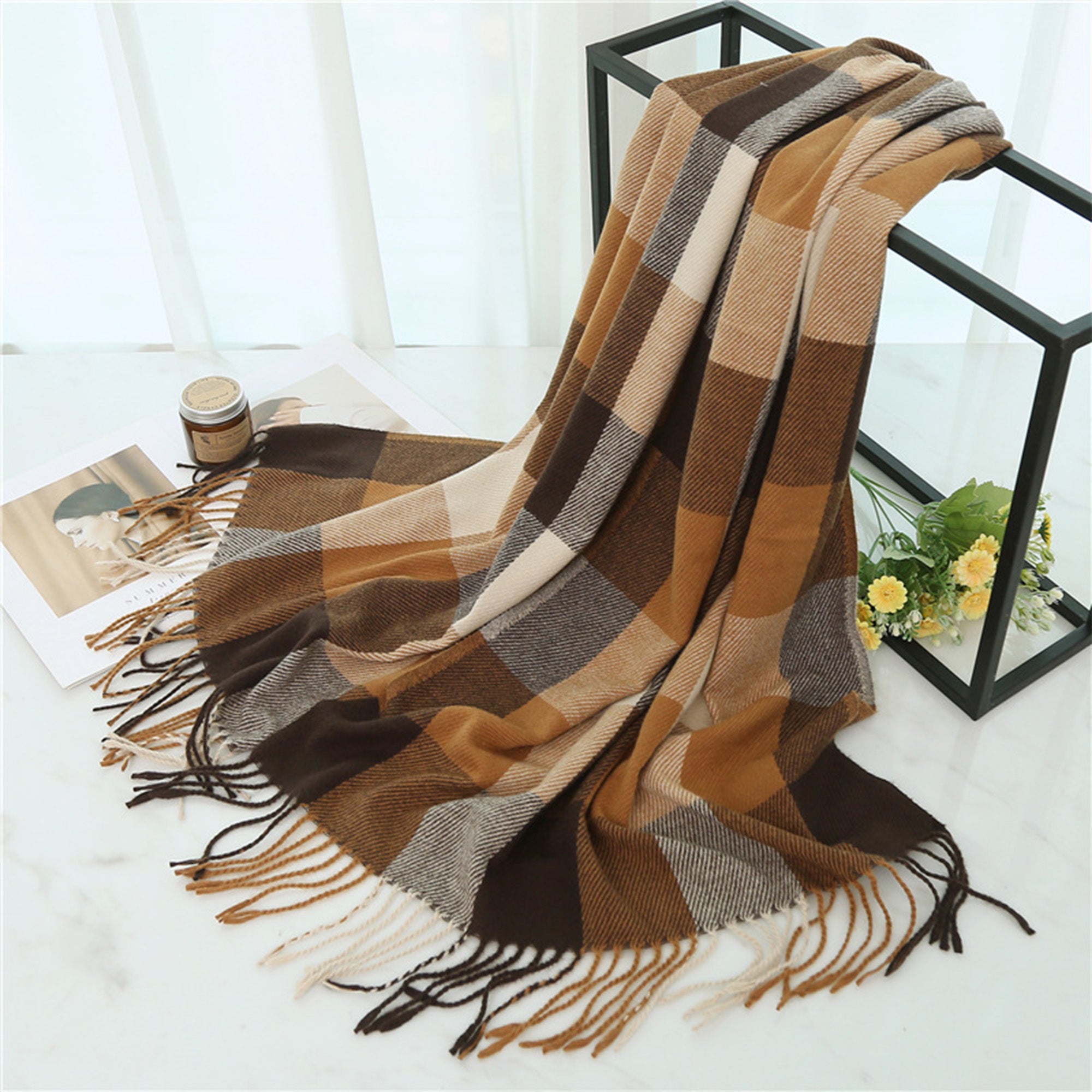 Anna-Kaci Soft Plaid Oversized Scarf with Cozy Woven Texture and Fringe Hem 78.5¡Á26 Inches