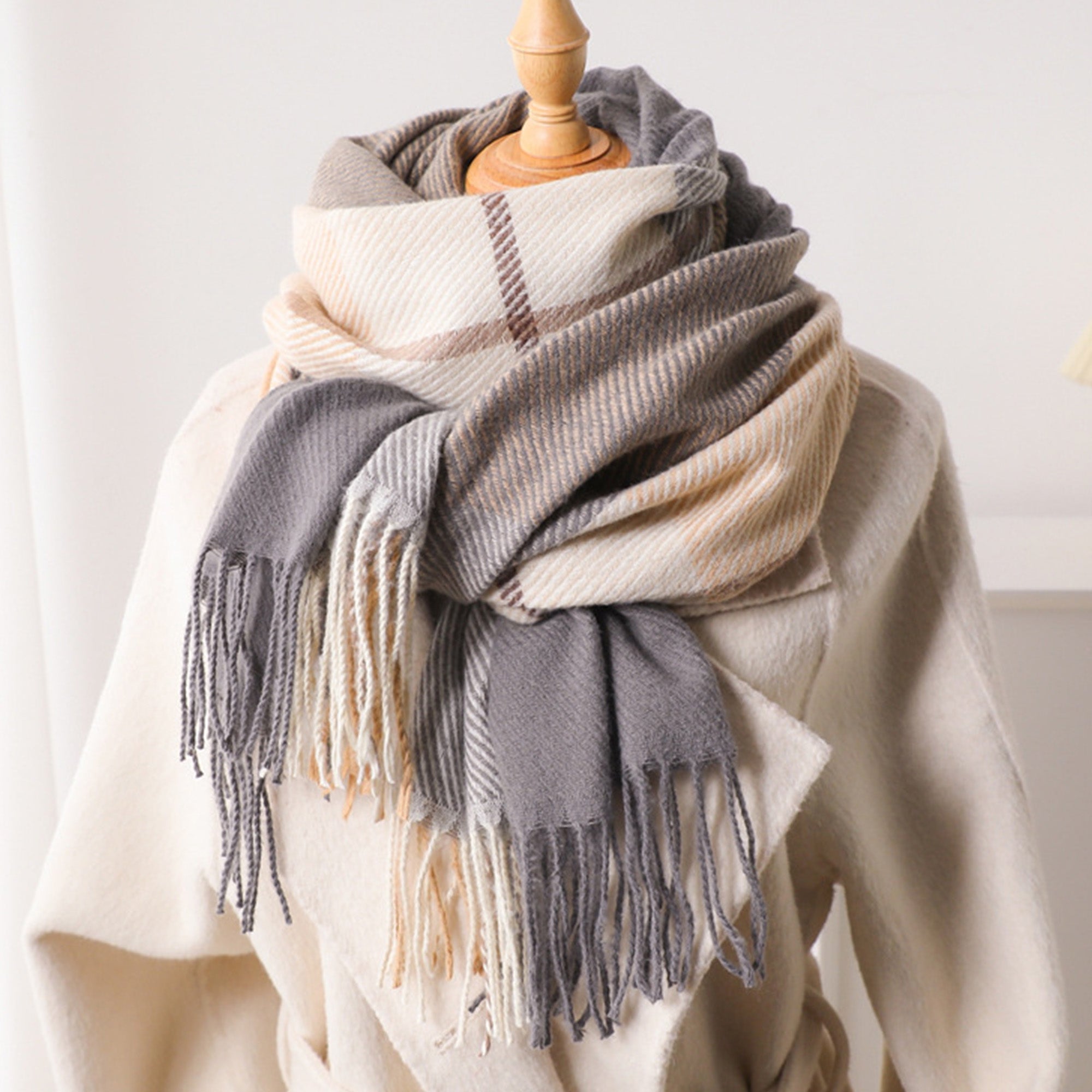 Anna-Kaci Soft Winter Plaid Scarf with Warm Cozy Feel and Fringe Trim 78.5¡Á26 Inches