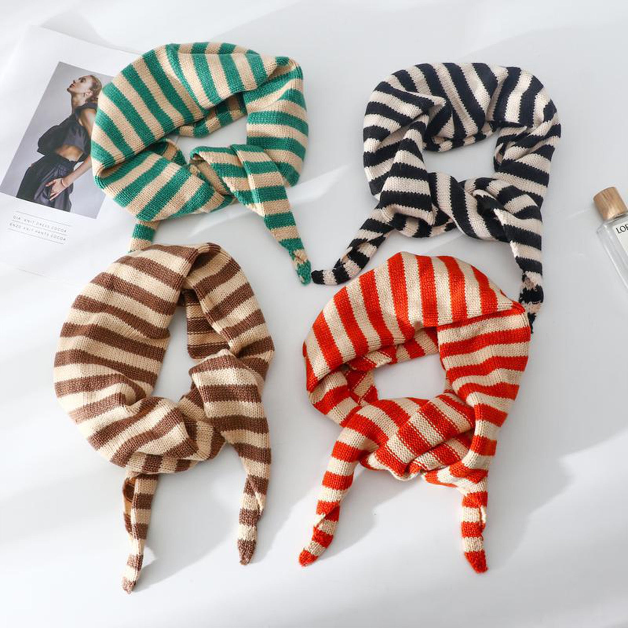 Anna-Kaci Striped Knit Scarf Lightweight Soft Stretch Fabric for Easy Styling 43.5¡Á15 Inches