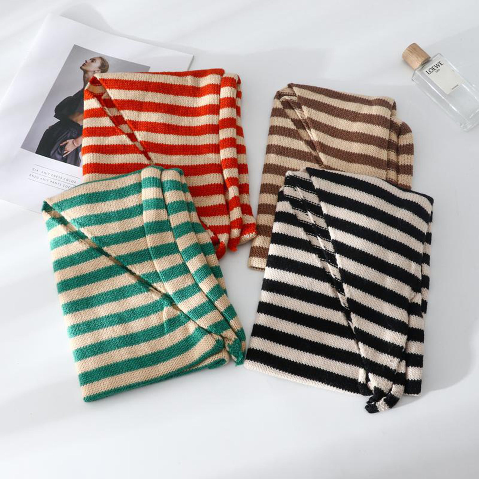 Anna-Kaci Striped Knit Scarf Lightweight Soft Stretch Fabric for Easy Styling 43.5¡Á15 Inches