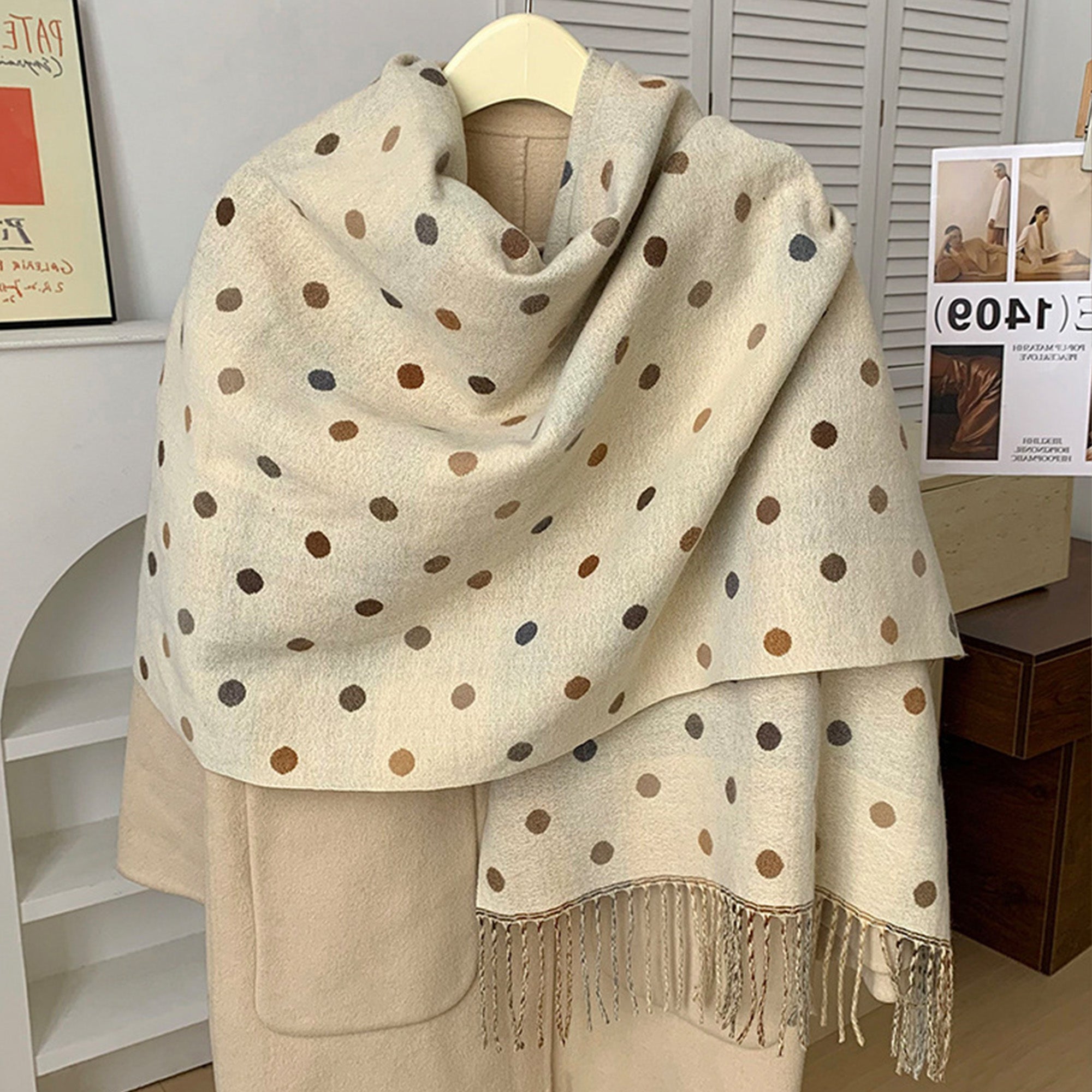 Anna-Kaci Reversible Polka Dot Scarf with Soft Fabric and Fringe Trim 78.5¡Á25.5 Inches