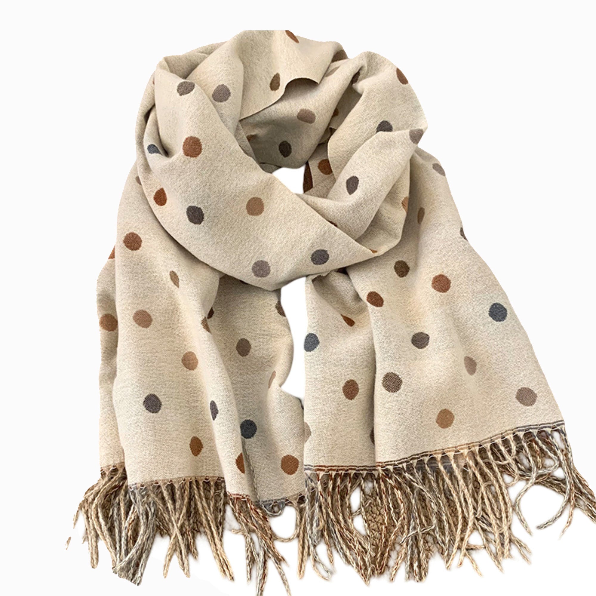 Anna-Kaci Reversible Polka Dot Scarf with Soft Fabric and Fringe Trim 78.5¡Á25.5 Inches