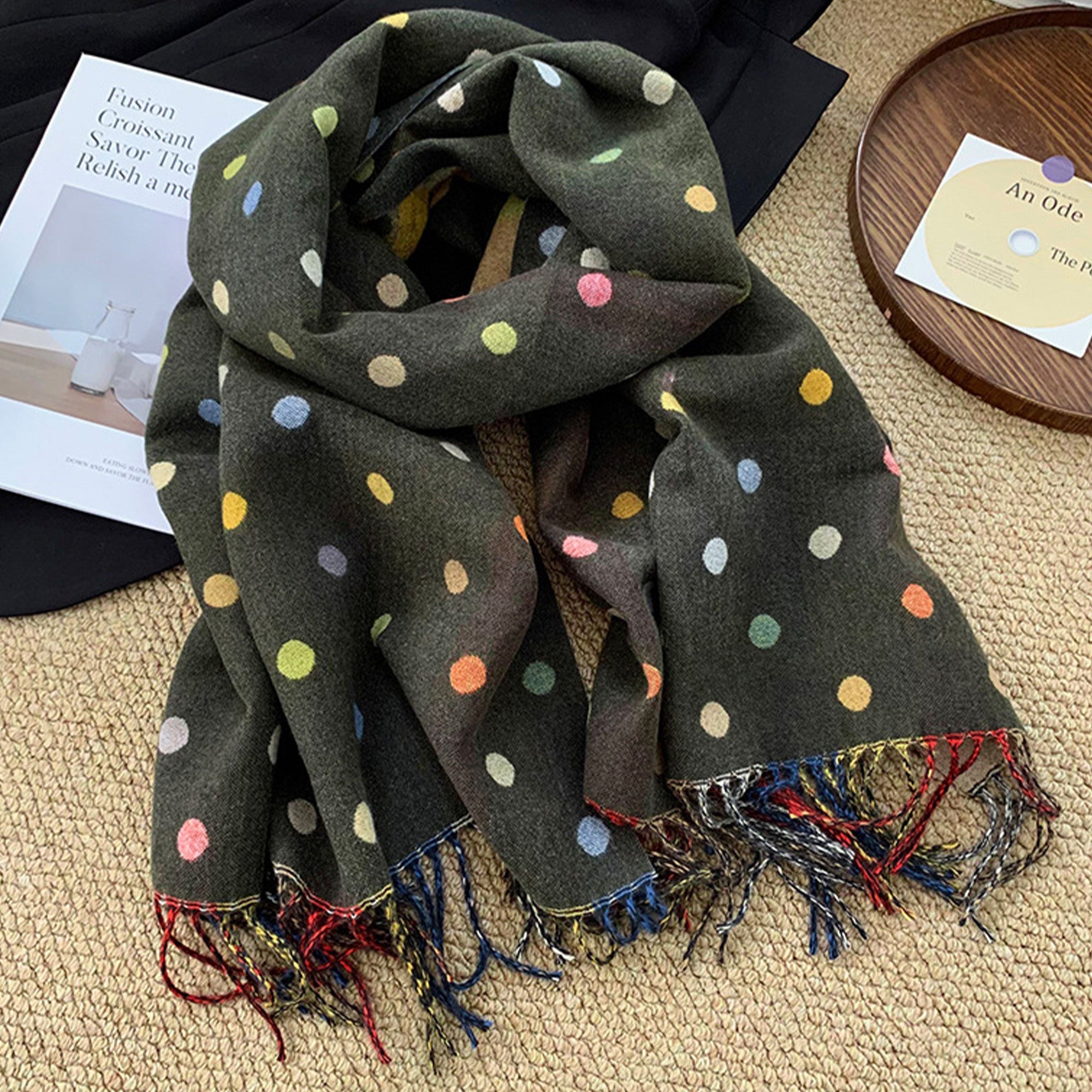 Anna-Kaci Reversible Polka Dot Scarf with Soft Fabric and Fringe Trim 78.5¡Á25.5 Inches