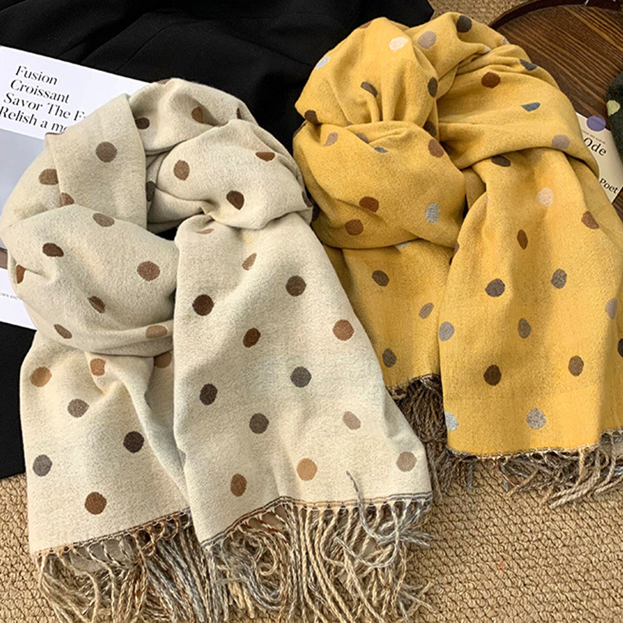 Anna-Kaci Reversible Polka Dot Scarf with Soft Fabric and Fringe Trim 78.5¡Á25.5 Inches