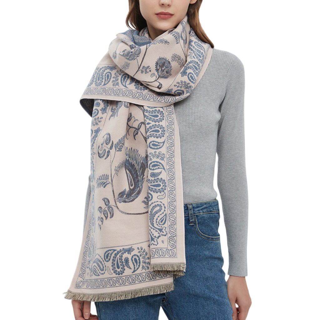 Anna-Kaci Soft Floral Bird Pattern Wrap Scarf with Elegant Border Design 74.8¡Á25.5 Inches
