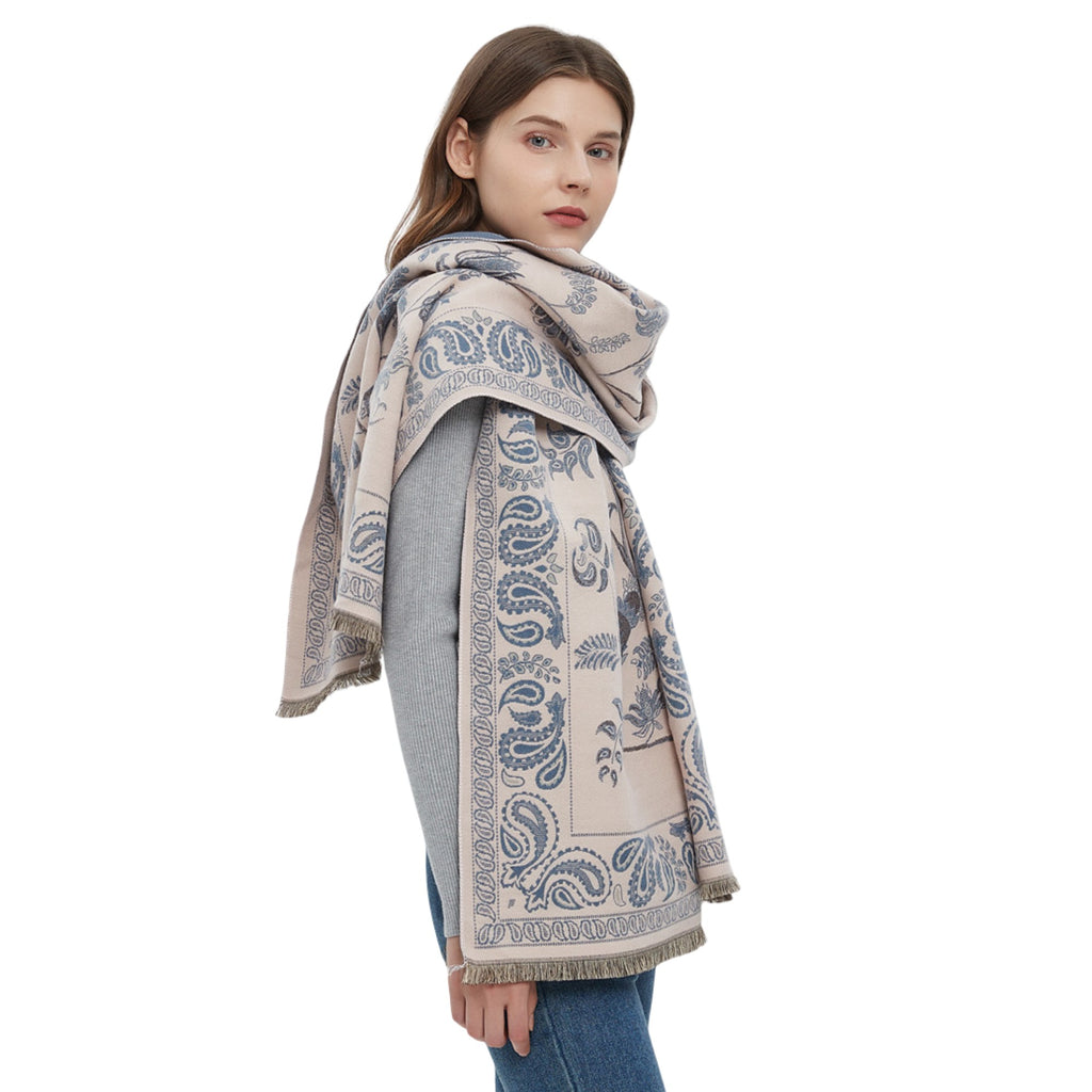 Anna-Kaci Soft Floral Bird Pattern Wrap Scarf with Elegant Border Design 74.8¡Á25.5 Inches
