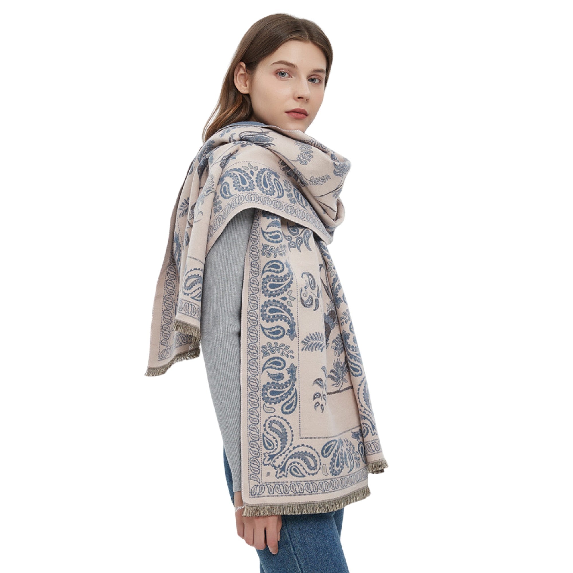 Anna-Kaci Soft Floral Bird Pattern Wrap Scarf with Elegant Border Design 74.8¡Á25.5 Inches