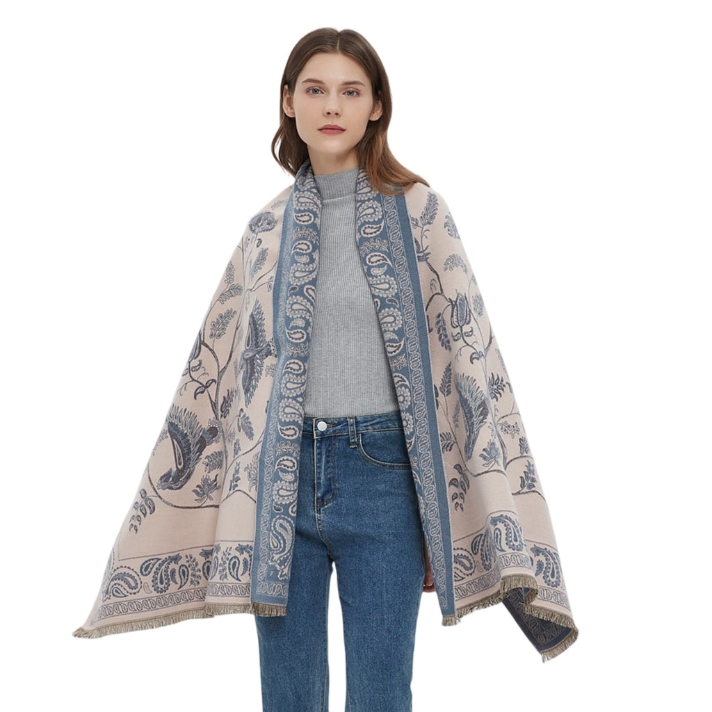 Anna-Kaci Soft Floral Bird Pattern Wrap Scarf with Elegant Border Design 74.8¡Á25.5 Inches