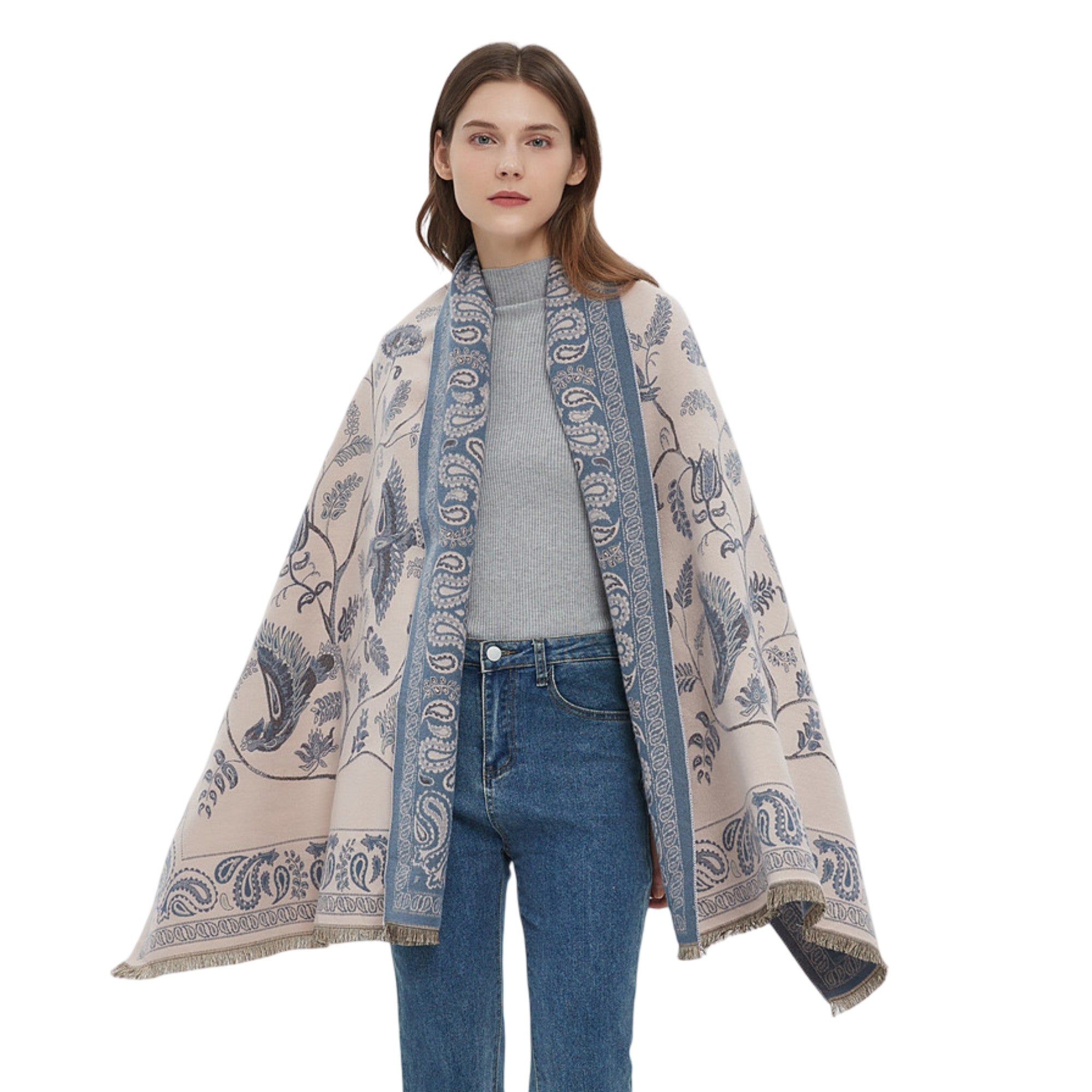 Anna-Kaci Soft Floral Bird Pattern Wrap Scarf with Elegant Border Design 74.8¡Á25.5 Inches