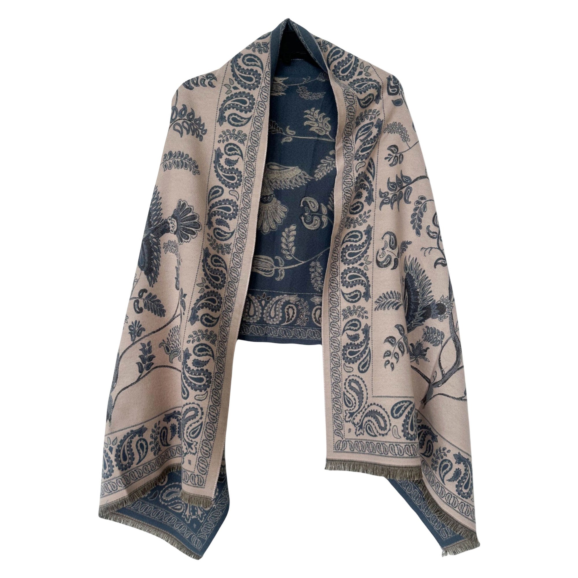 Anna-Kaci Soft Floral Bird Pattern Wrap Scarf with Elegant Border Design 74.8¡Á25.5 Inches