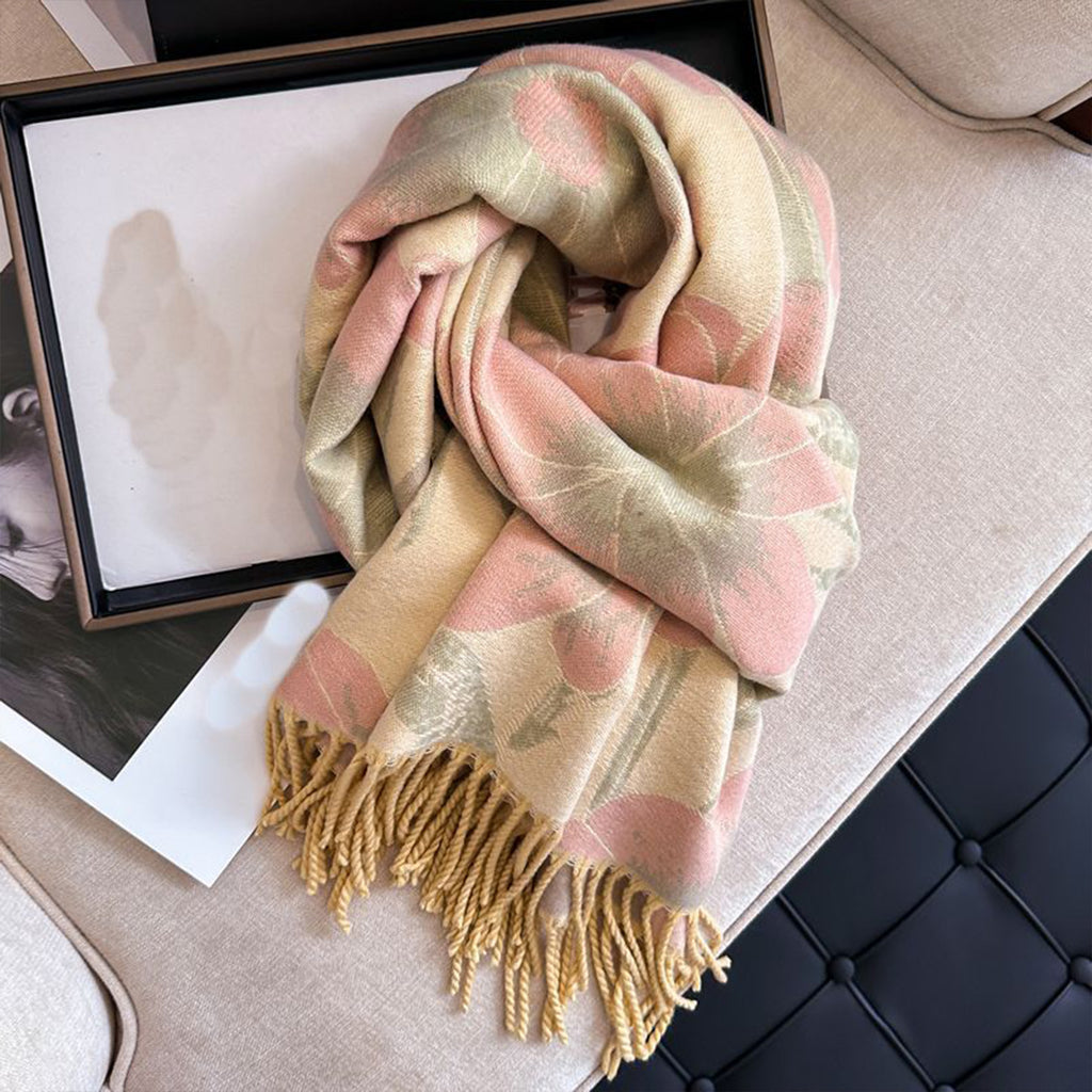 Anna-Kaci Floral Pattern Soft Jacquard Scarf with Twisted Fringe Trim 78.5¡Á25.5 Inches