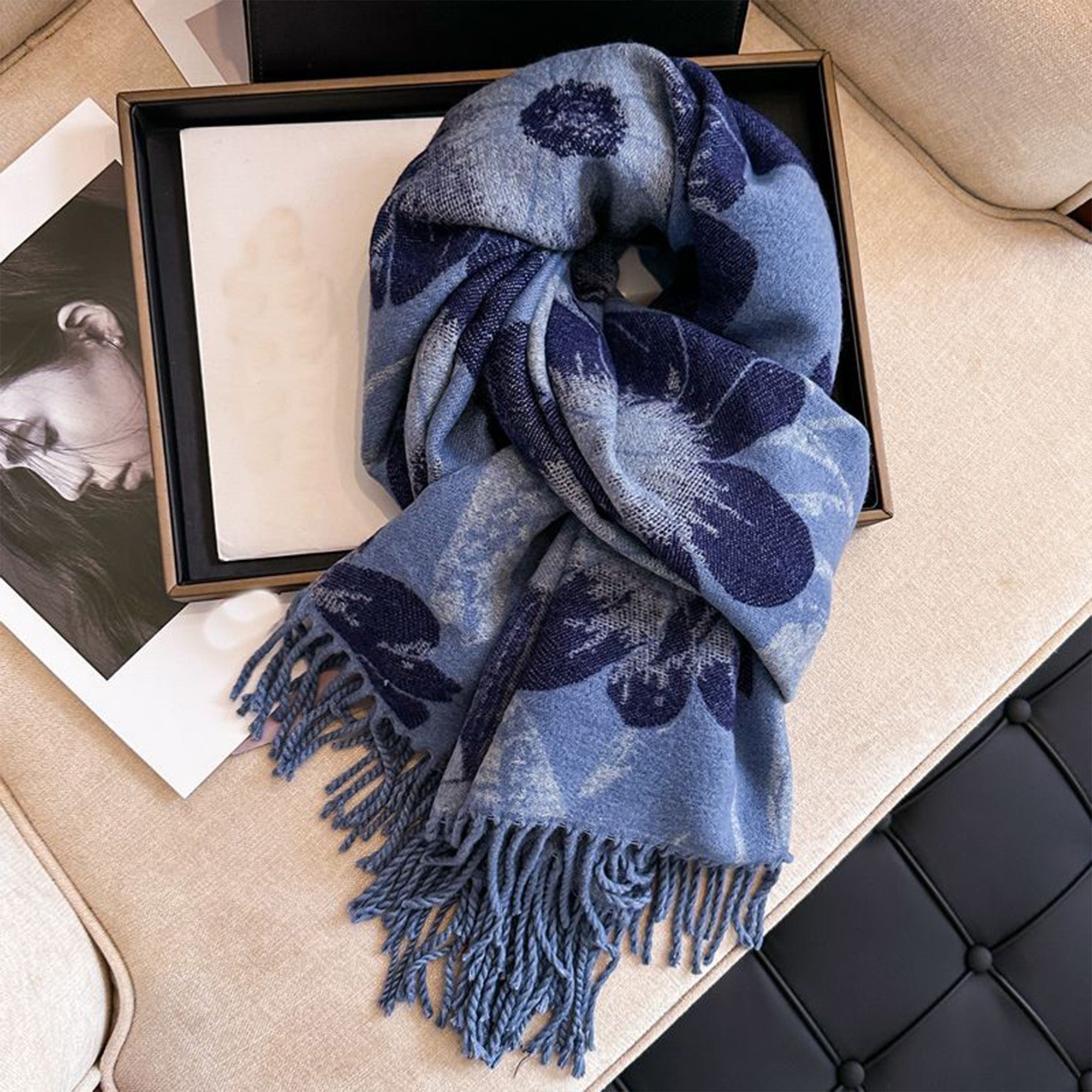 Anna-Kaci Floral Pattern Soft Jacquard Scarf with Twisted Fringe Trim 78.5¡Á25.5 Inches