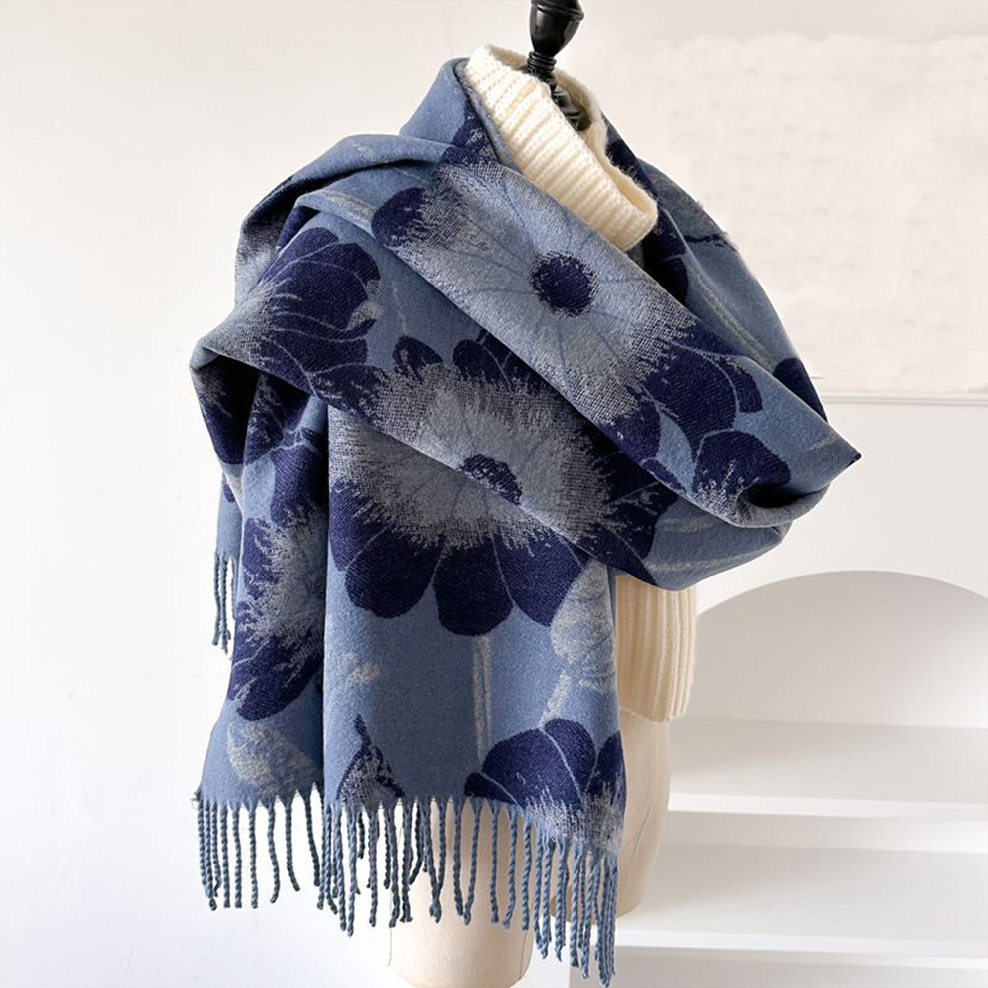 Anna-Kaci Floral Pattern Soft Jacquard Scarf with Twisted Fringe Trim 78.5¡Á25.5 Inches