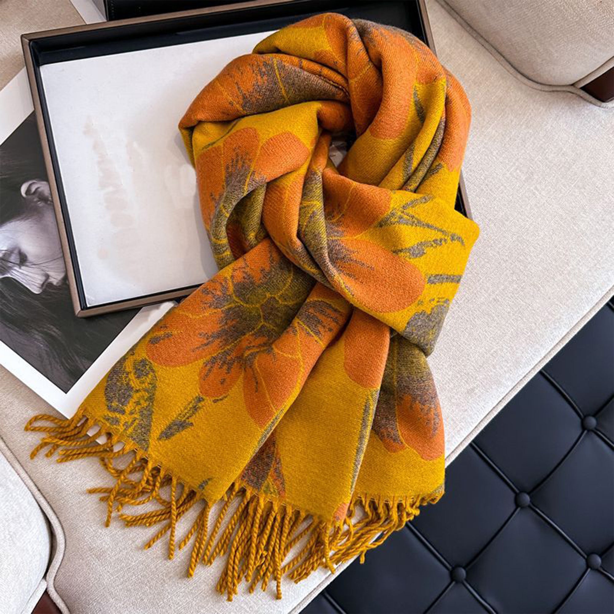 Anna-Kaci Floral Pattern Soft Jacquard Scarf with Twisted Fringe Trim 78.5¡Á25.5 Inches