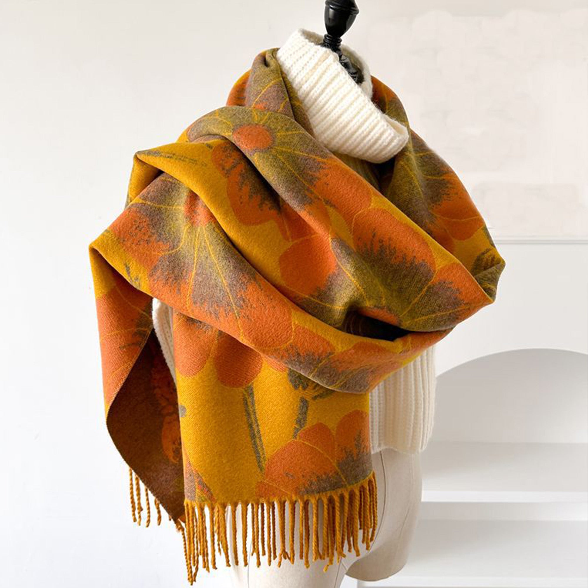 Anna-Kaci Floral Pattern Soft Jacquard Scarf with Twisted Fringe Trim 78.5¡Á25.5 Inches