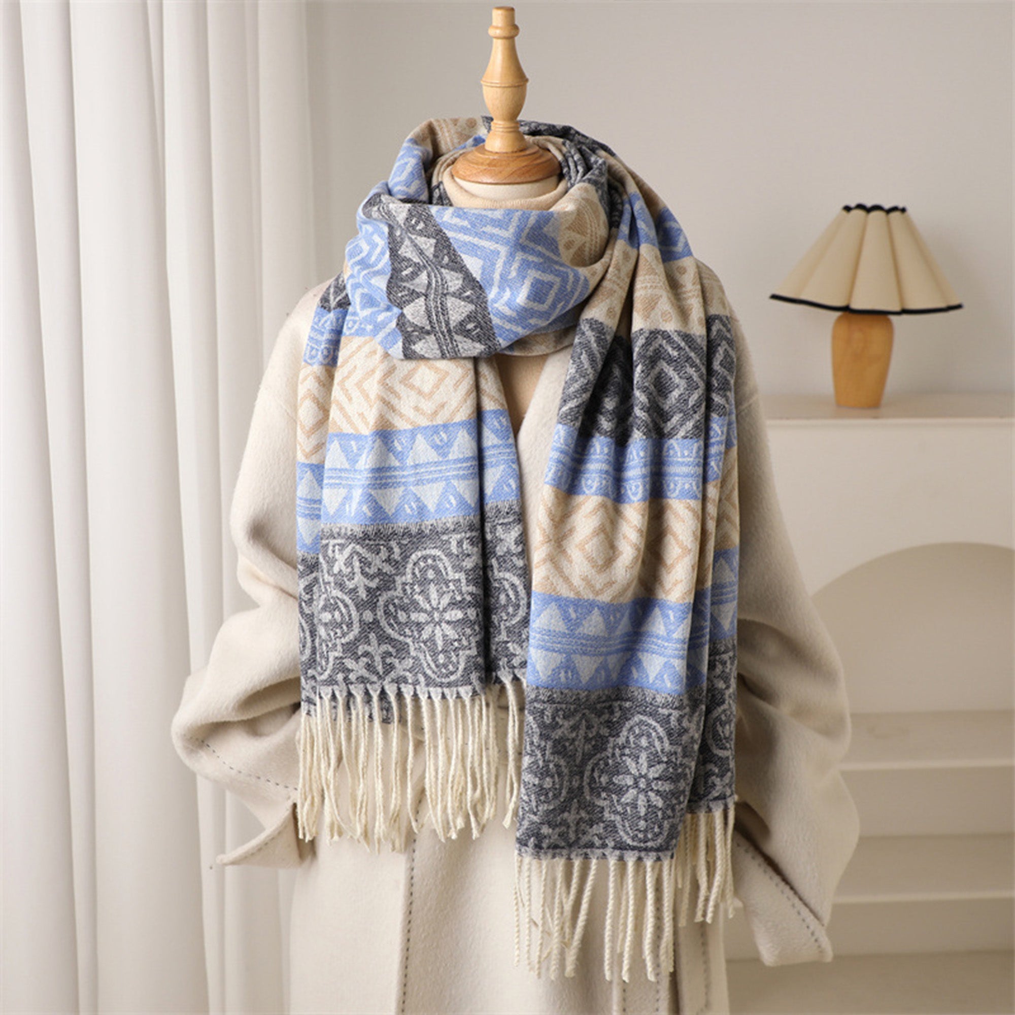 Anna-Kaci Soft Geometric Pattern Winter Scarf with Warm Cozy Knit Texture 78.5¡Á26 Inches