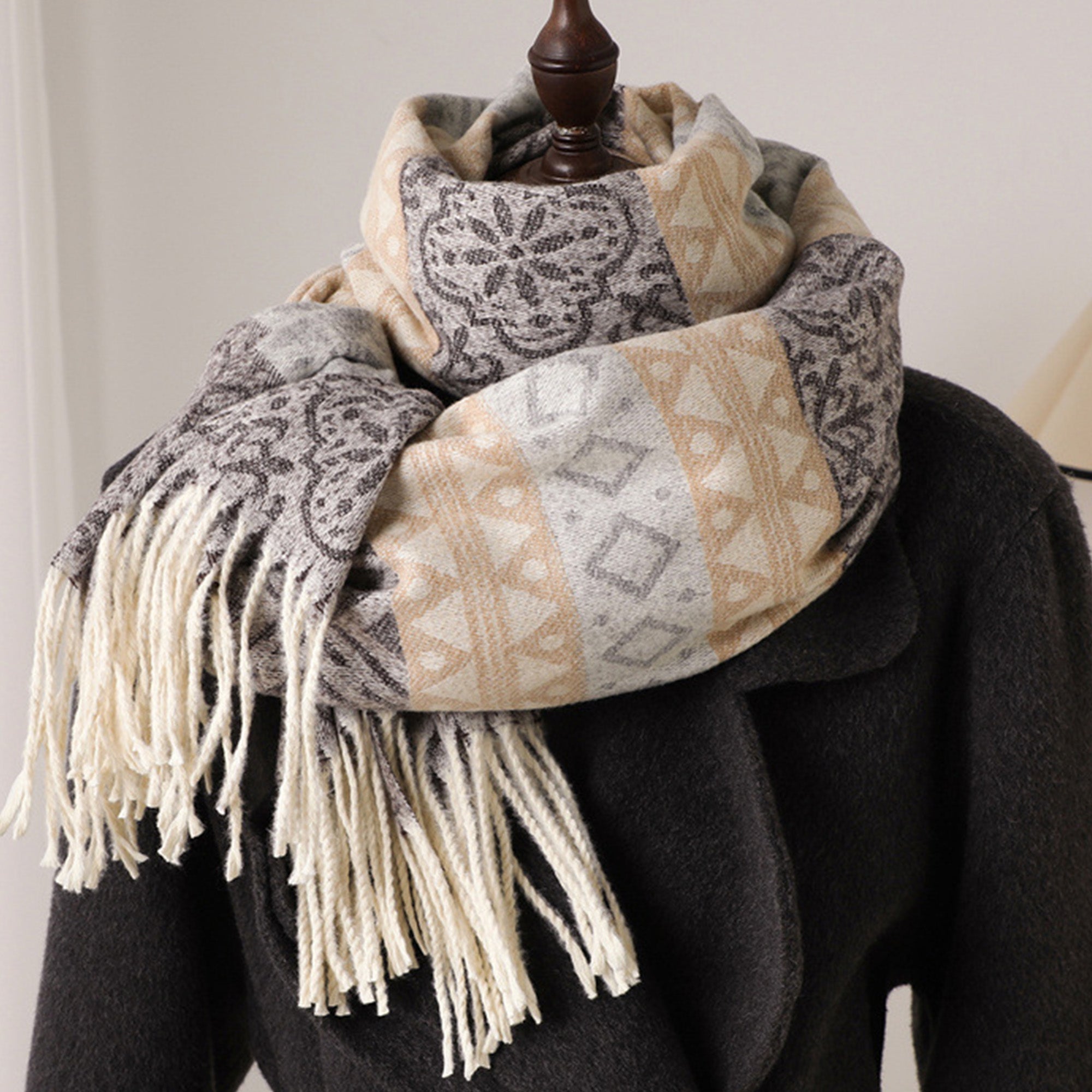 Anna-Kaci Soft Geometric Pattern Winter Scarf with Warm Cozy Knit Texture 78.5¡Á26 Inches