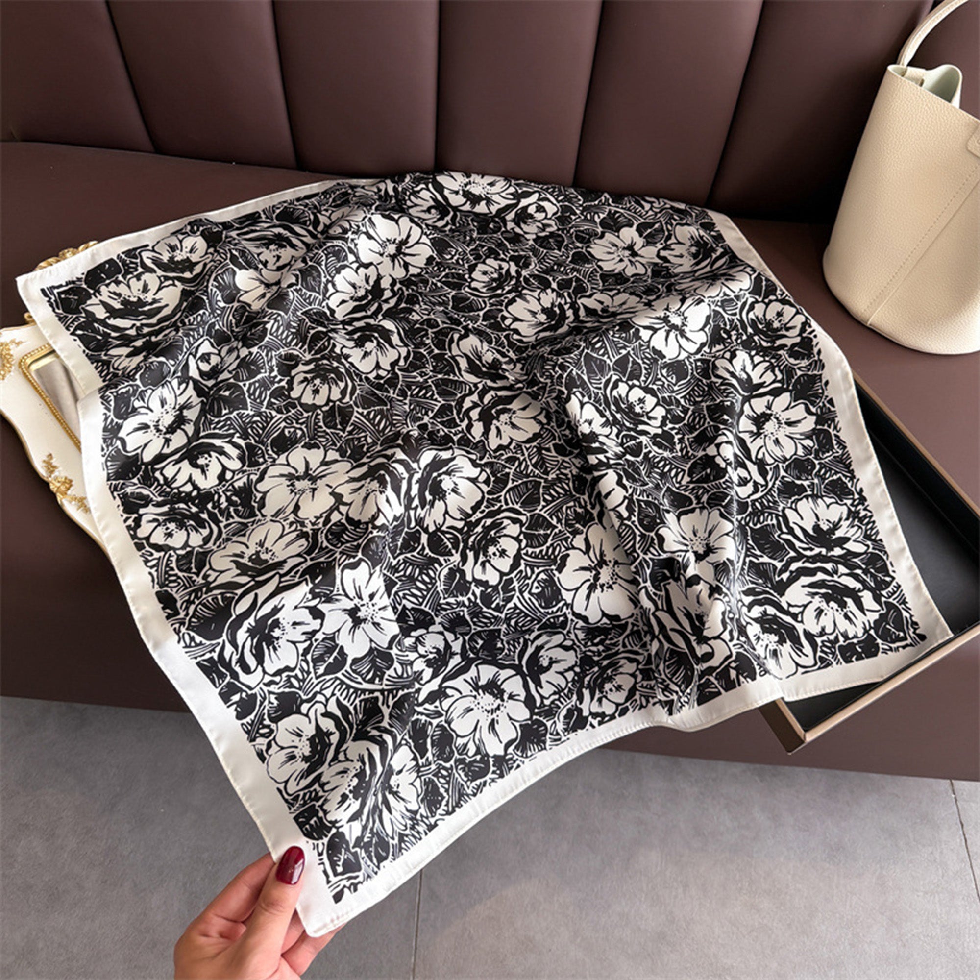 Anna-Kaci Floral Print Satin Square Scarf Lightweight Soft Neck Hair Accessory 27.5¡Á27.5 Inches