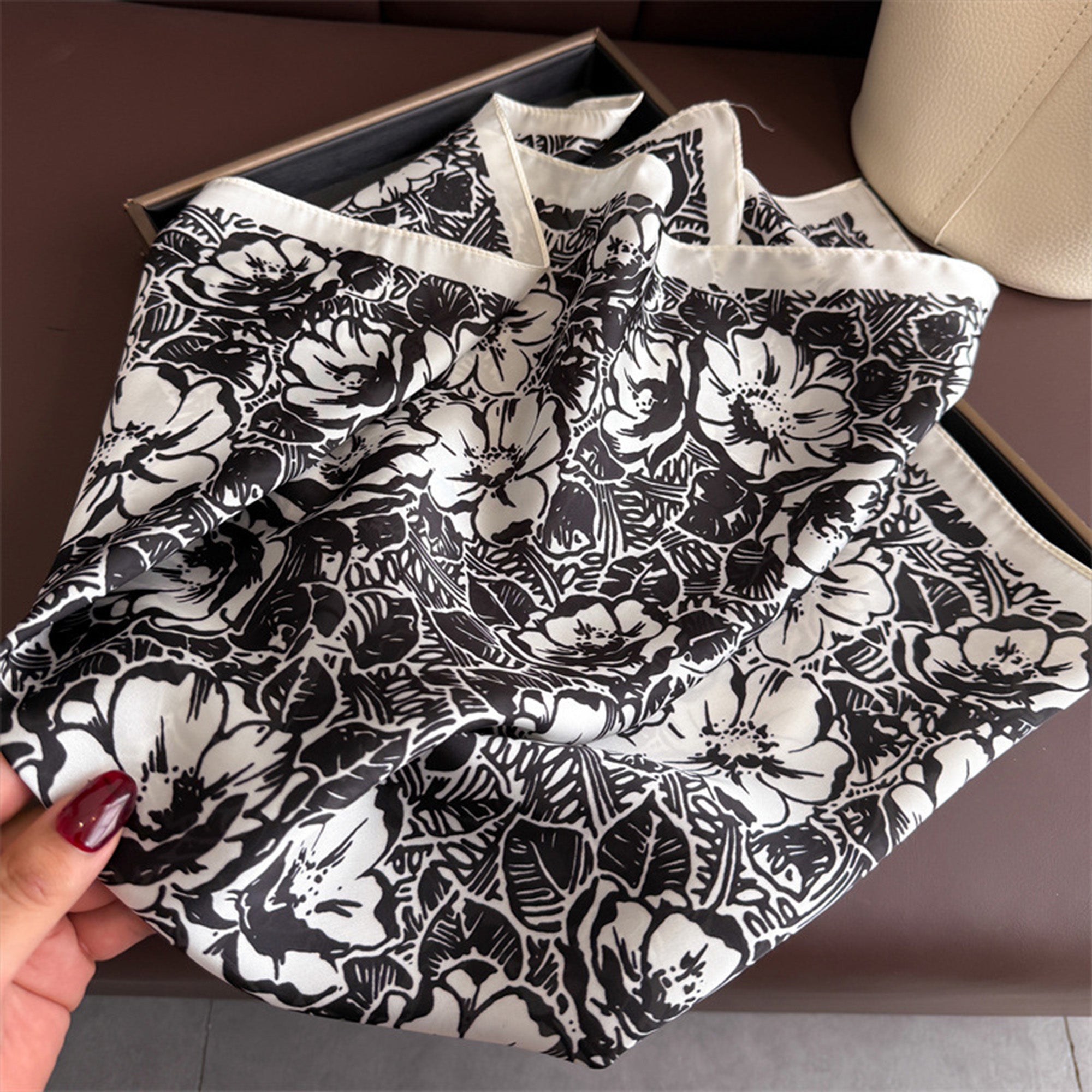 Anna-Kaci Floral Print Satin Square Scarf Lightweight Soft Neck Hair Accessory 27.5¡Á27.5 Inches
