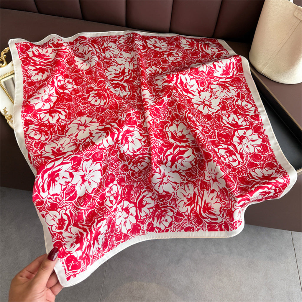 Anna-Kaci Floral Print Satin Square Scarf Lightweight Soft Neck Hair Accessory 27.5¡Á27.5 Inches