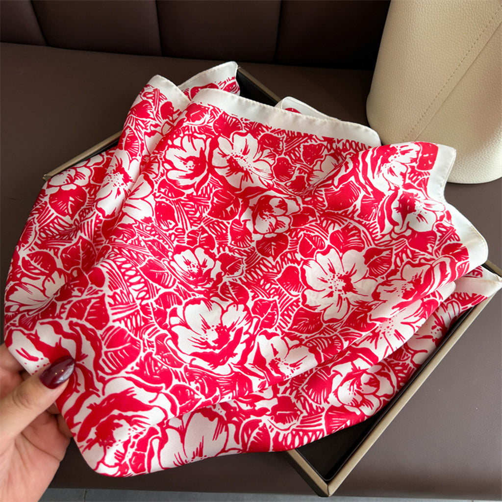 Anna-Kaci Floral Print Satin Square Scarf Lightweight Soft Neck Hair Accessory 27.5¡Á27.5 Inches