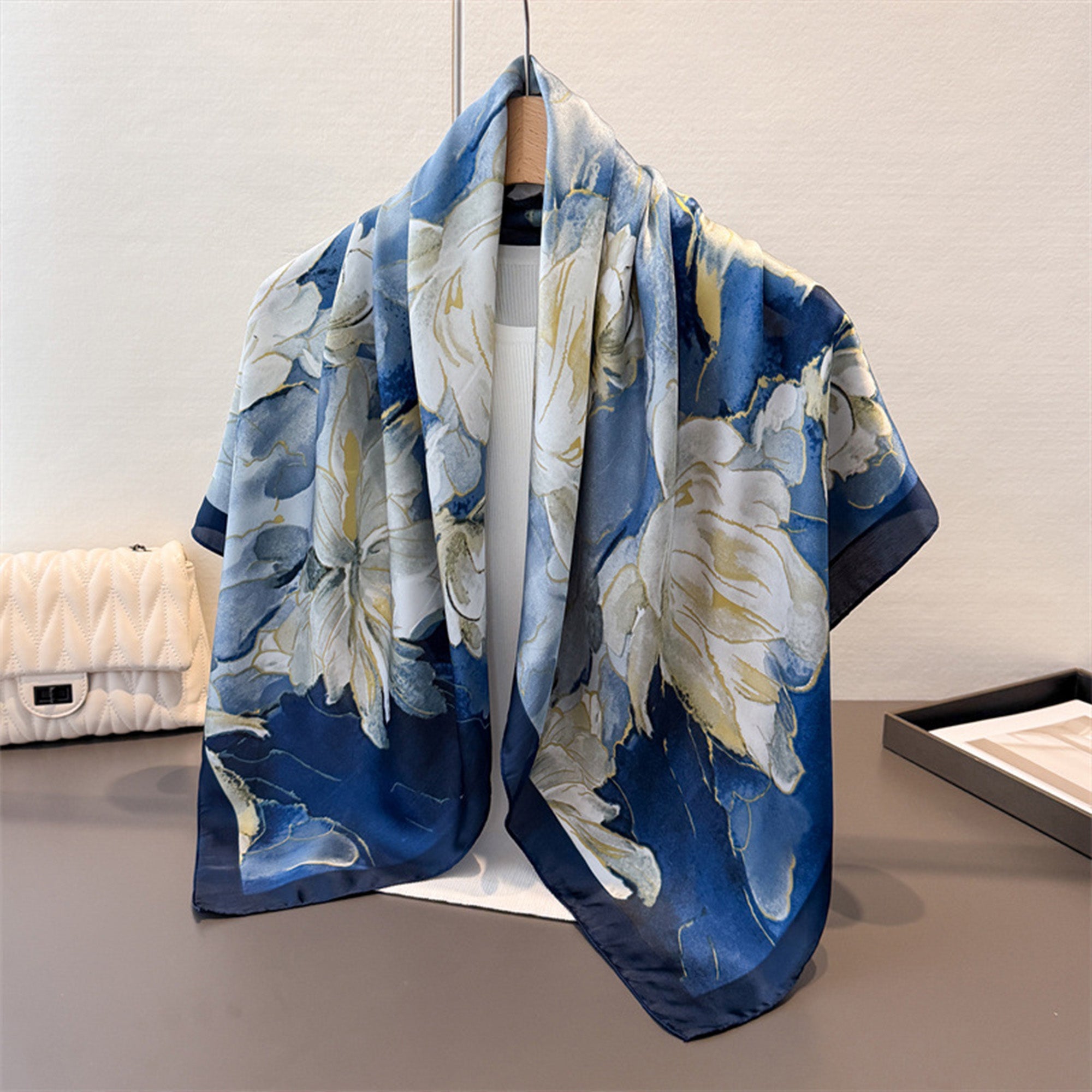 Anna-Kaci Women's Floral Print Satin Scarf Lightweight Square Wrap 35.4¡Á35.4 Inches