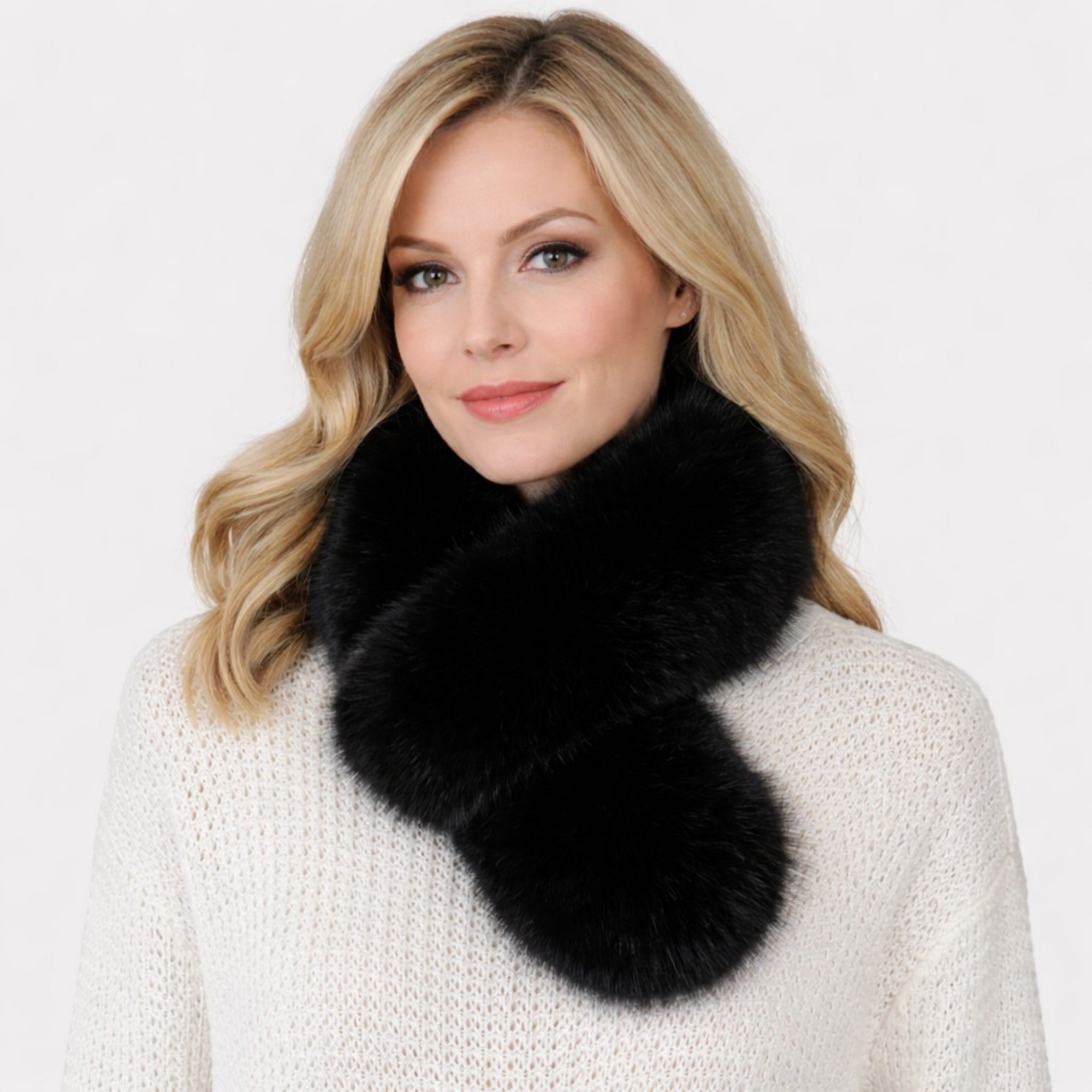Anna-Kaci Women's Faux Fur Pull-Through Scarf with Plush Texture and Loop Closure Design 29.5x5in