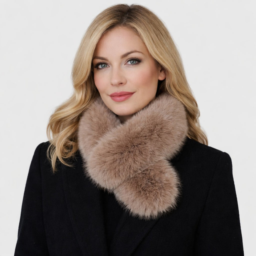 Anna-Kaci Women's Faux Fur Pull-Through Scarf with Plush Texture and Loop Closure Design 29.5x5in