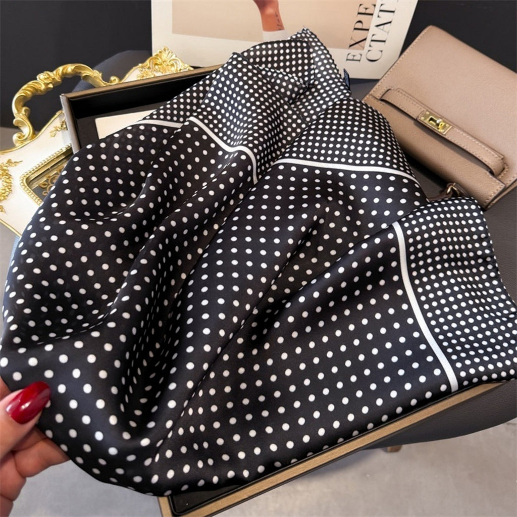 Anna-Kaci Women's Polka Dot Satin Square Scarf with Framed Border Detail and Smooth Lightweight Finish 27.5x27.5in