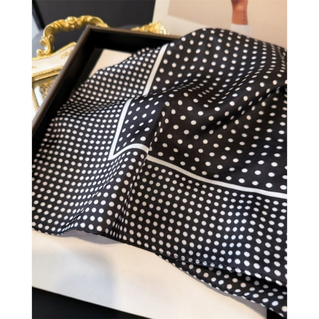Anna-Kaci Women's Polka Dot Satin Square Scarf with Framed Border Detail and Smooth Lightweight Finish 27.5x27.5in